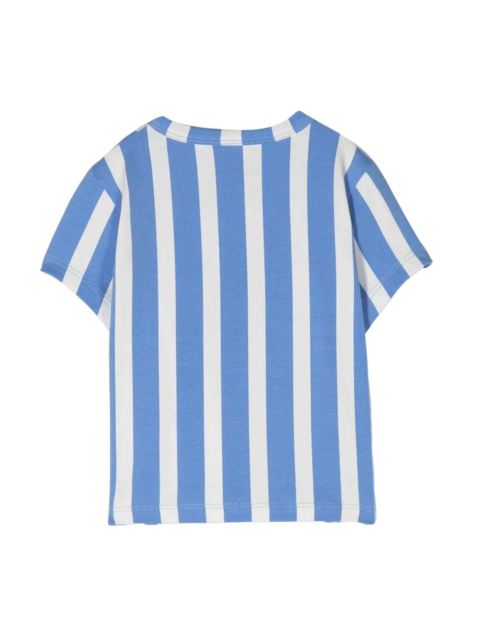 Mini Rodini Babies' Blue & White Striped Cotton Ritzratz T-shirt