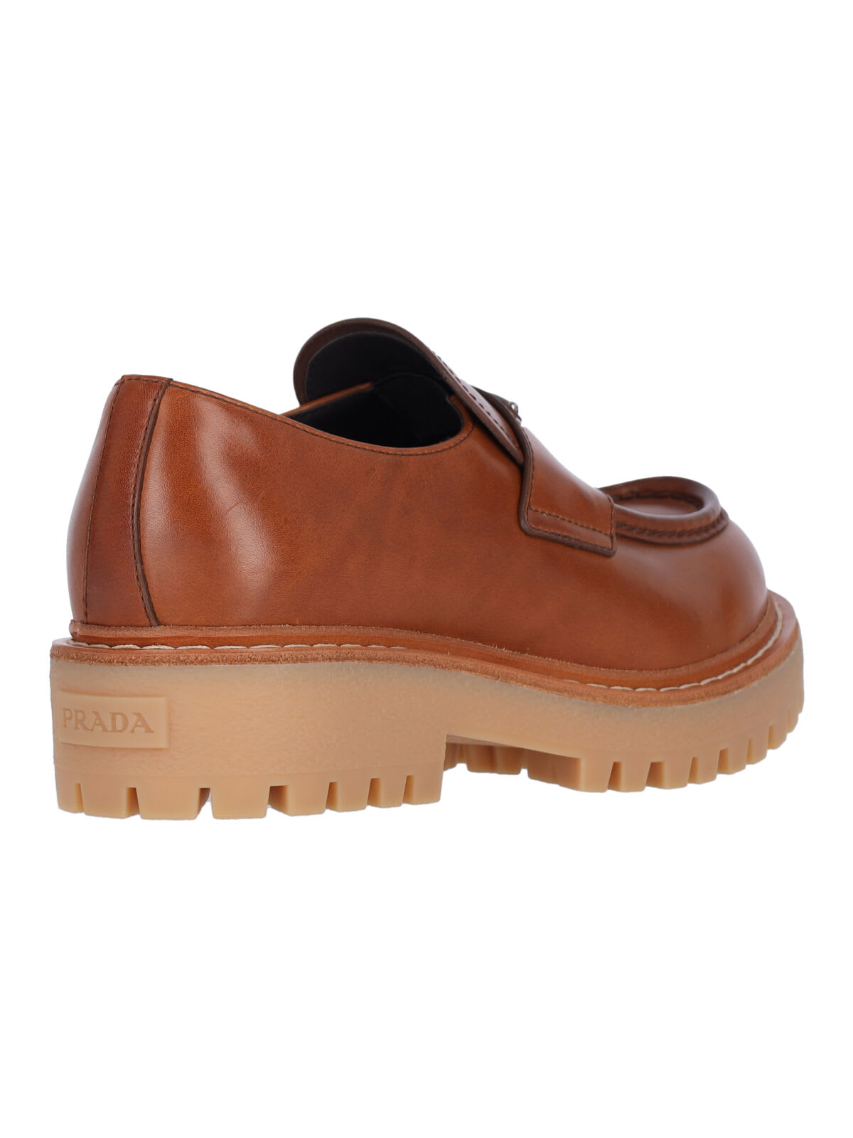 Prada Chunky Sole Lace-up Loafers With Round Toe In Brown