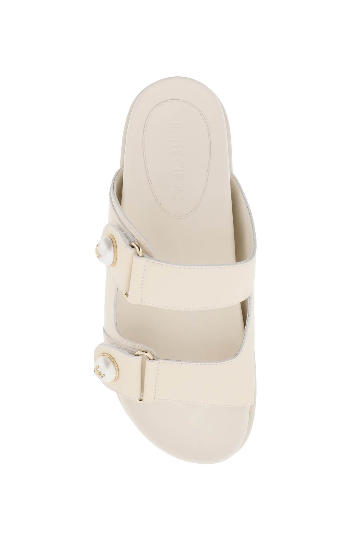 Jimmy Choo Fayence Faux Pearl-embellished Leather Slides In White