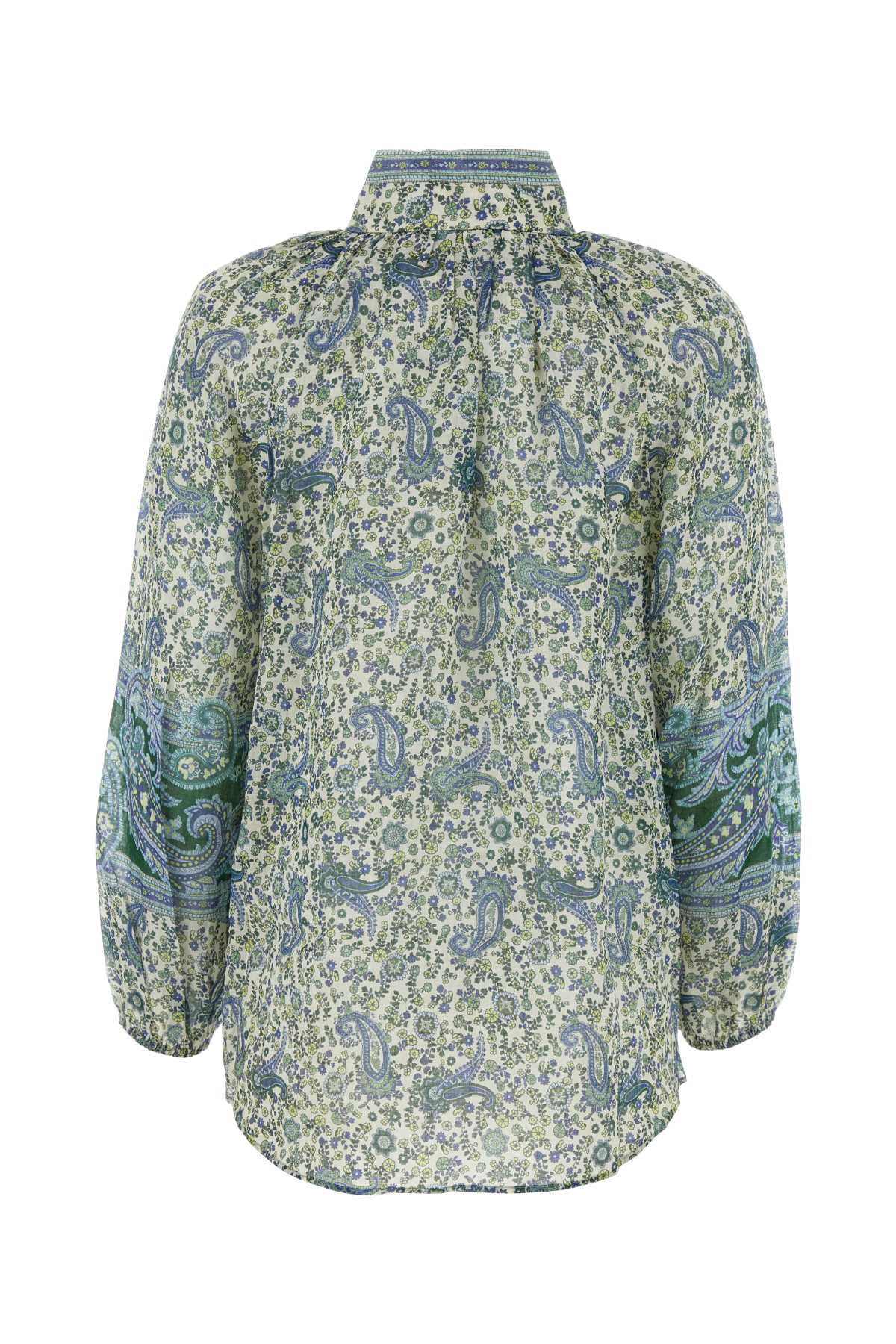 Shop Zimmermann Printed Ramie Ottie Blouse In Greenpaisley