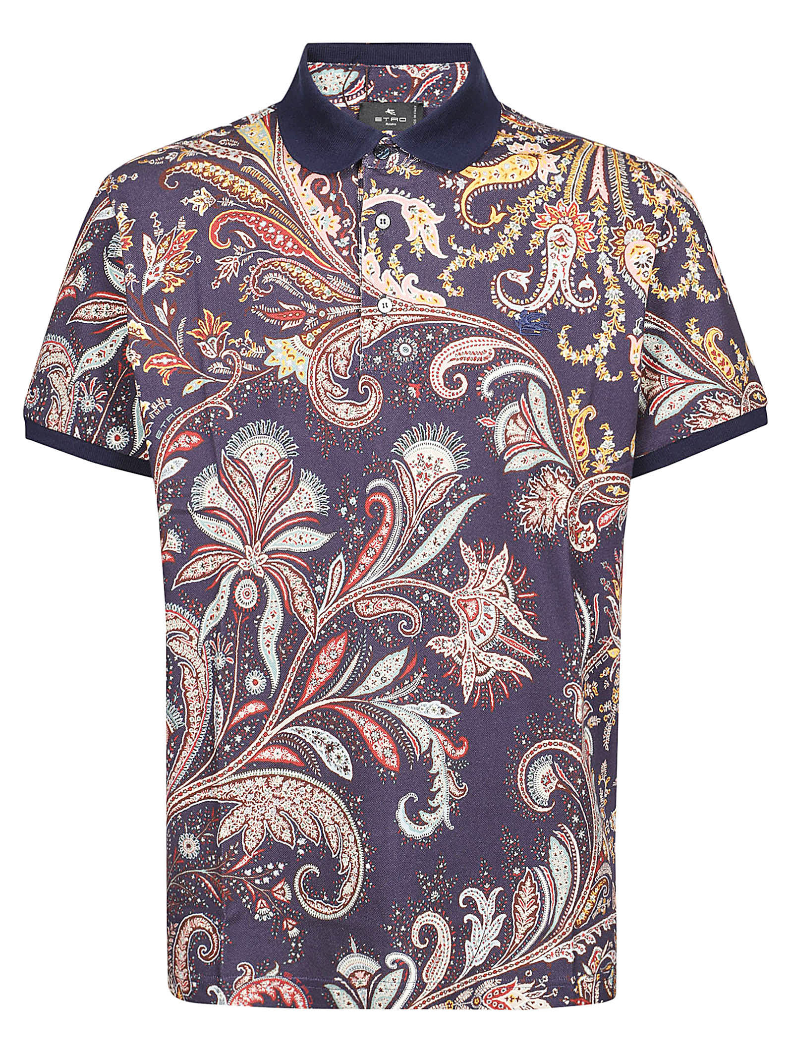 Shop Etro Roma Short Sleeve Polo Shirt In Navy