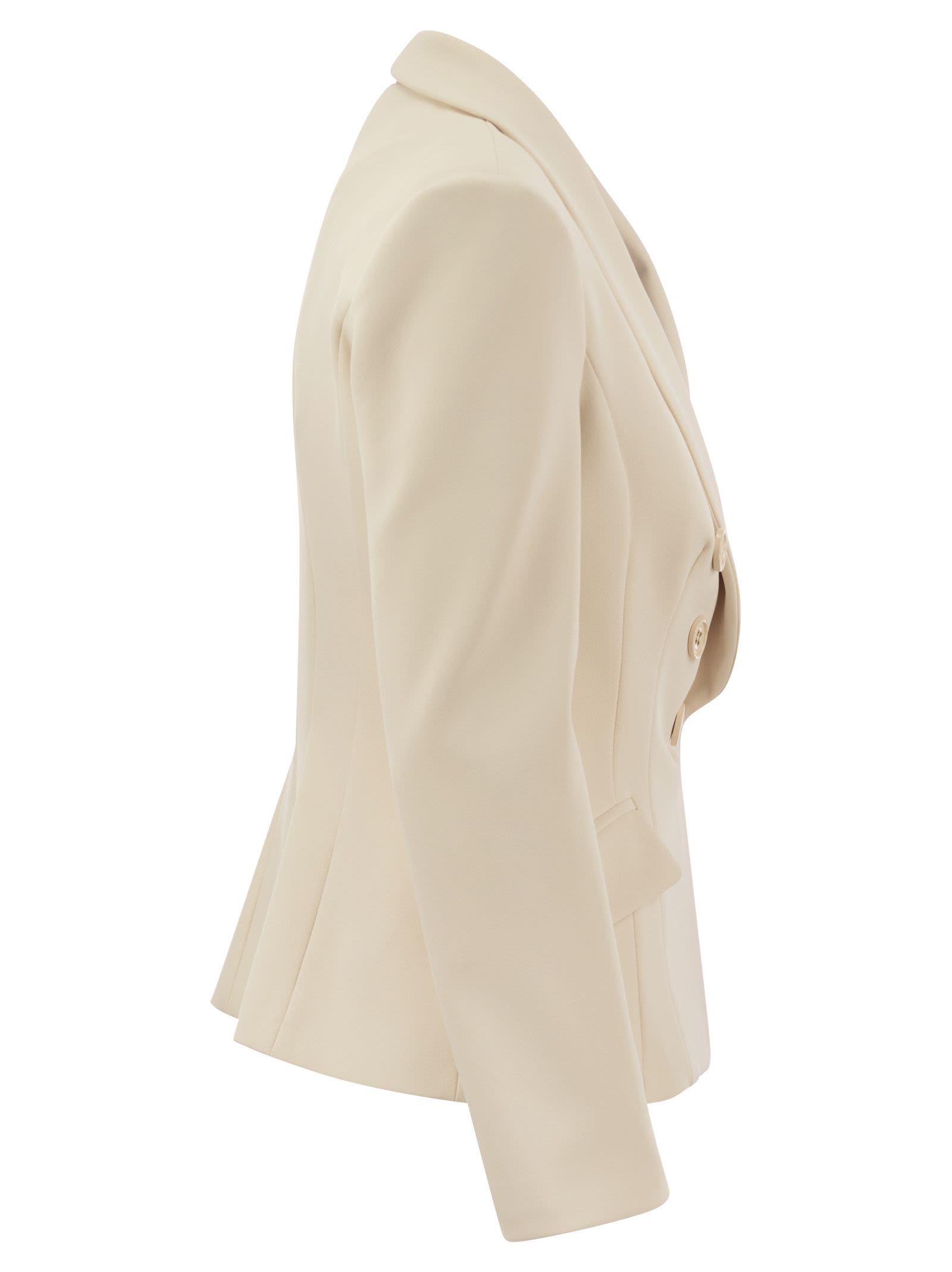 Shop Elisabetta Franchi Double-breasted Crepe Jacket With Shawl Lapels In Butter