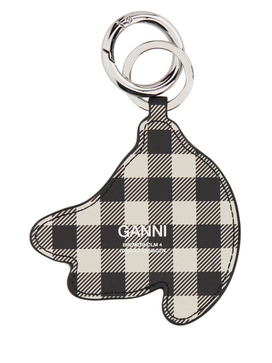 Ganni Multicolor Banana Shaped Keyring With Logo Lettering On The Front In Leather And Tech Fabric Woman In Yellow