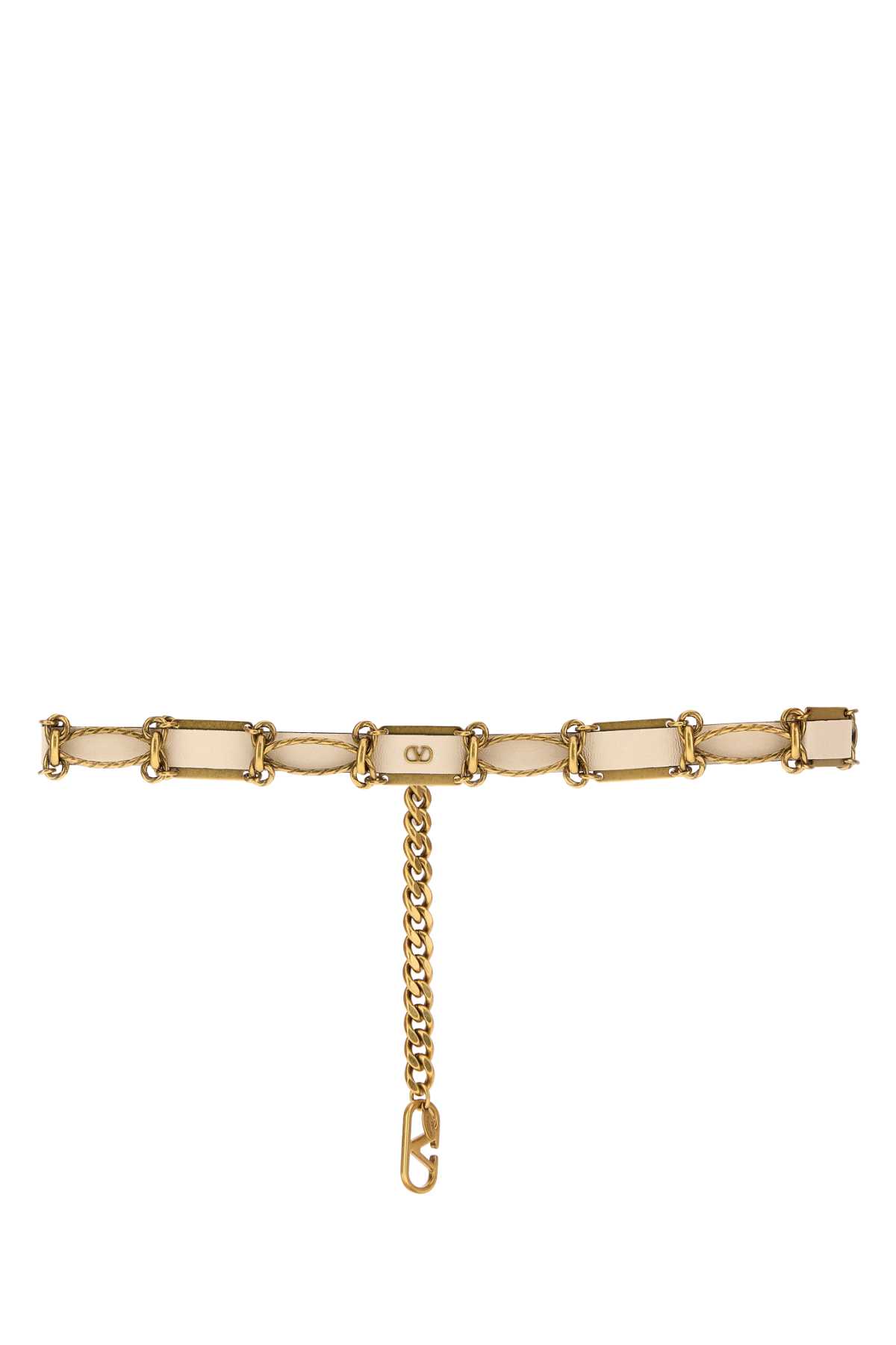Valentino Chain Design Leather And Metal Belt In Gold