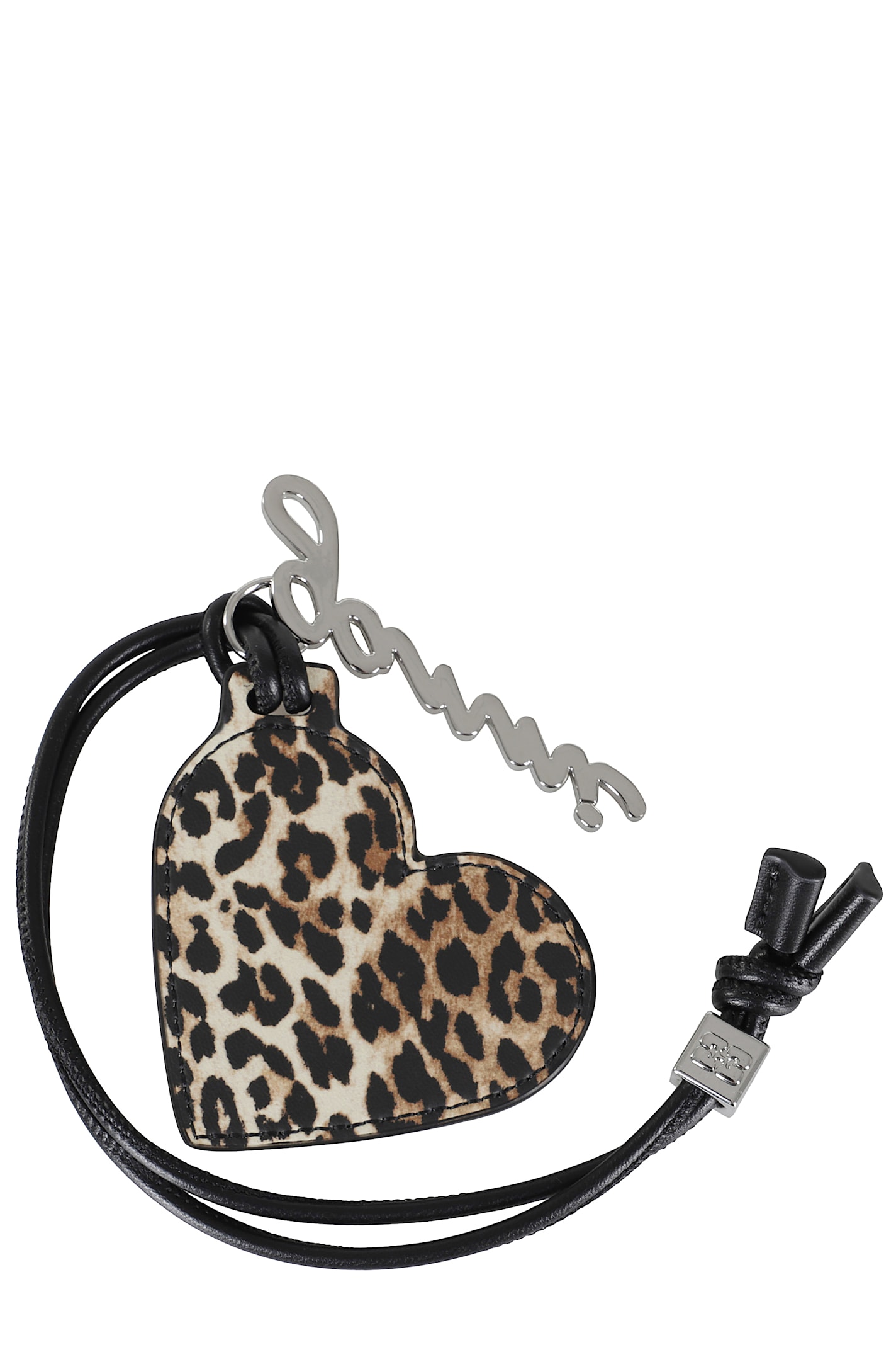 Ganni Heart-shaped Mirror With Leopard Print In Black