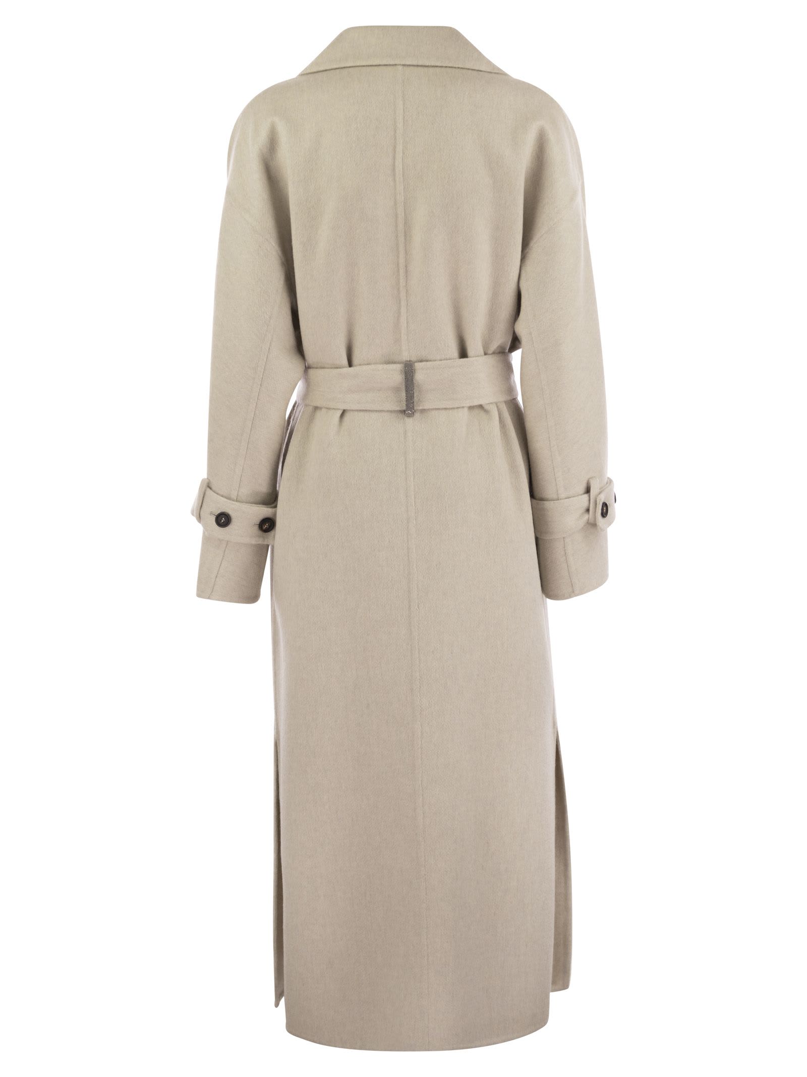 Shop Brunello Cucinelli Cashmere Coat With Jewel Detail In Sand