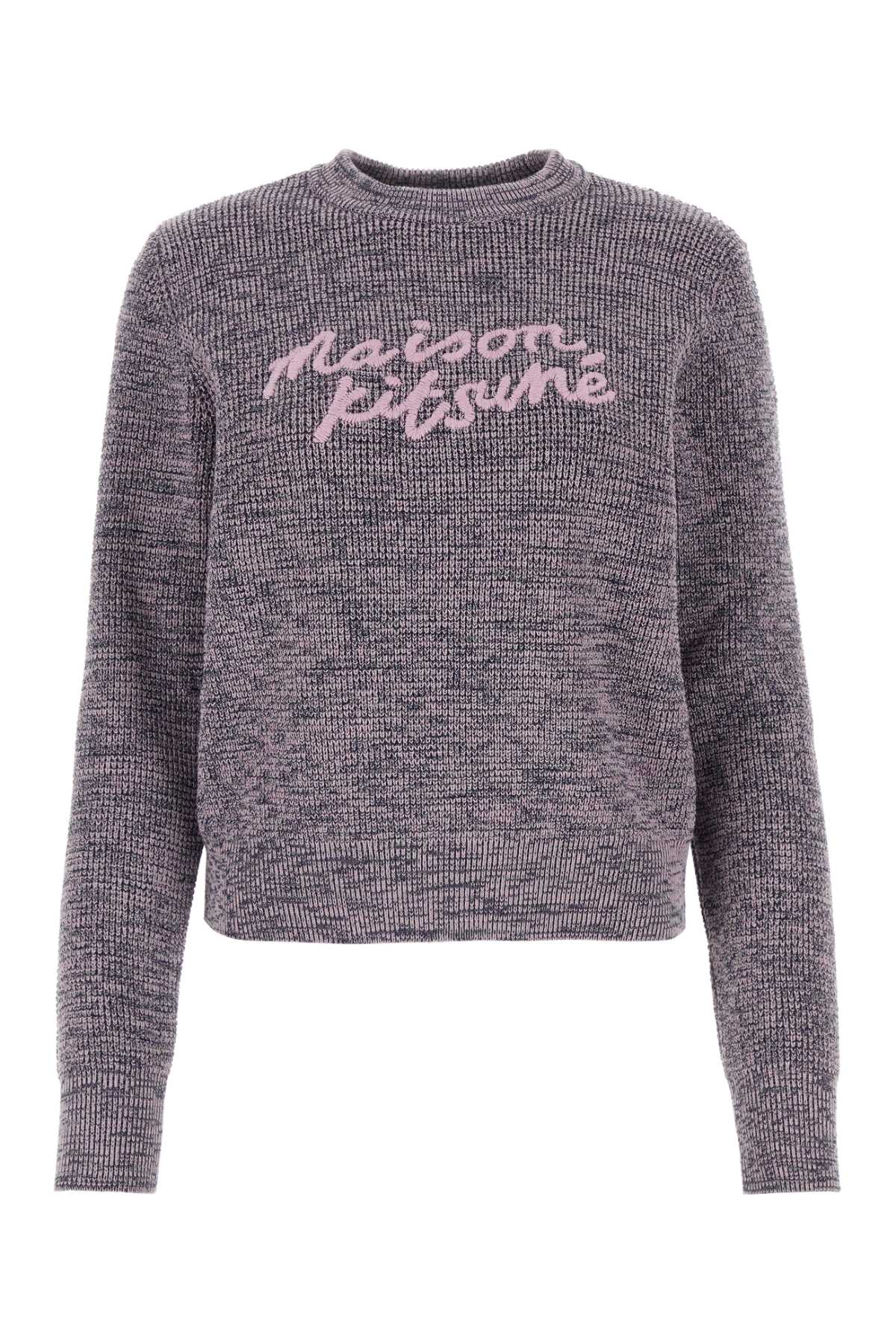 Shop Maison Kitsuné Two-tone Cotton Sweater In Lilacmelange