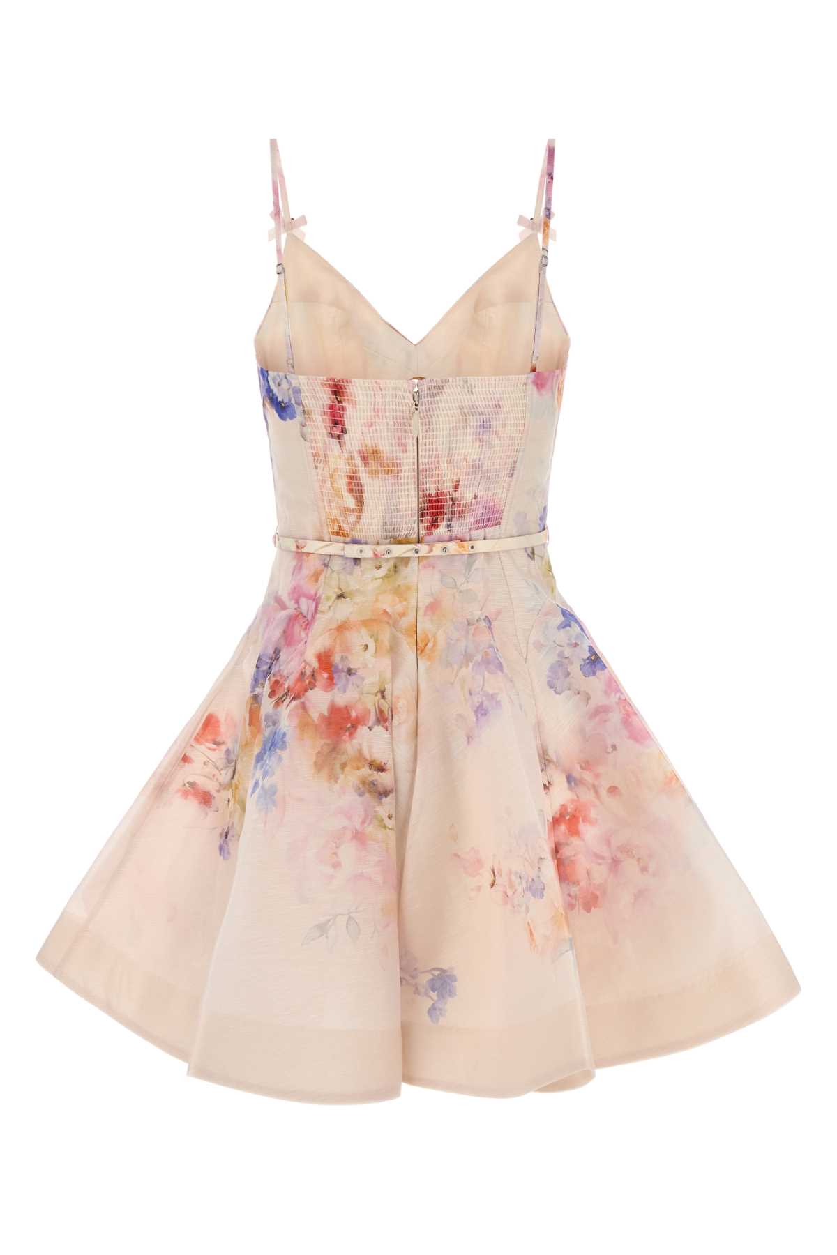 Shop Zimmermann Printed Linen Blend Crush Mini Dress In Neutrals