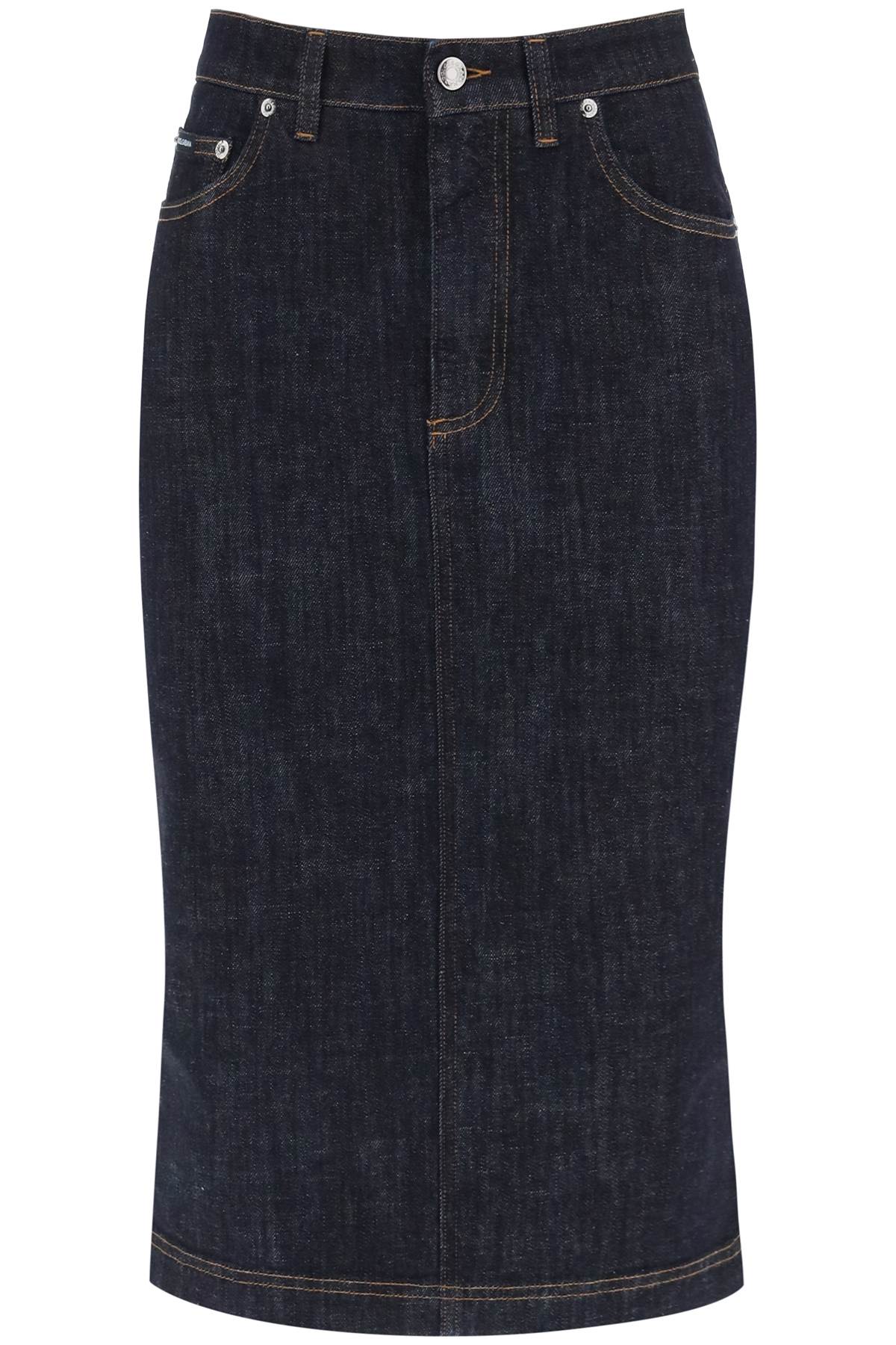 Shop Dolce & Gabbana Denim Pencil Skirt In Variante Abbinata (blue)
