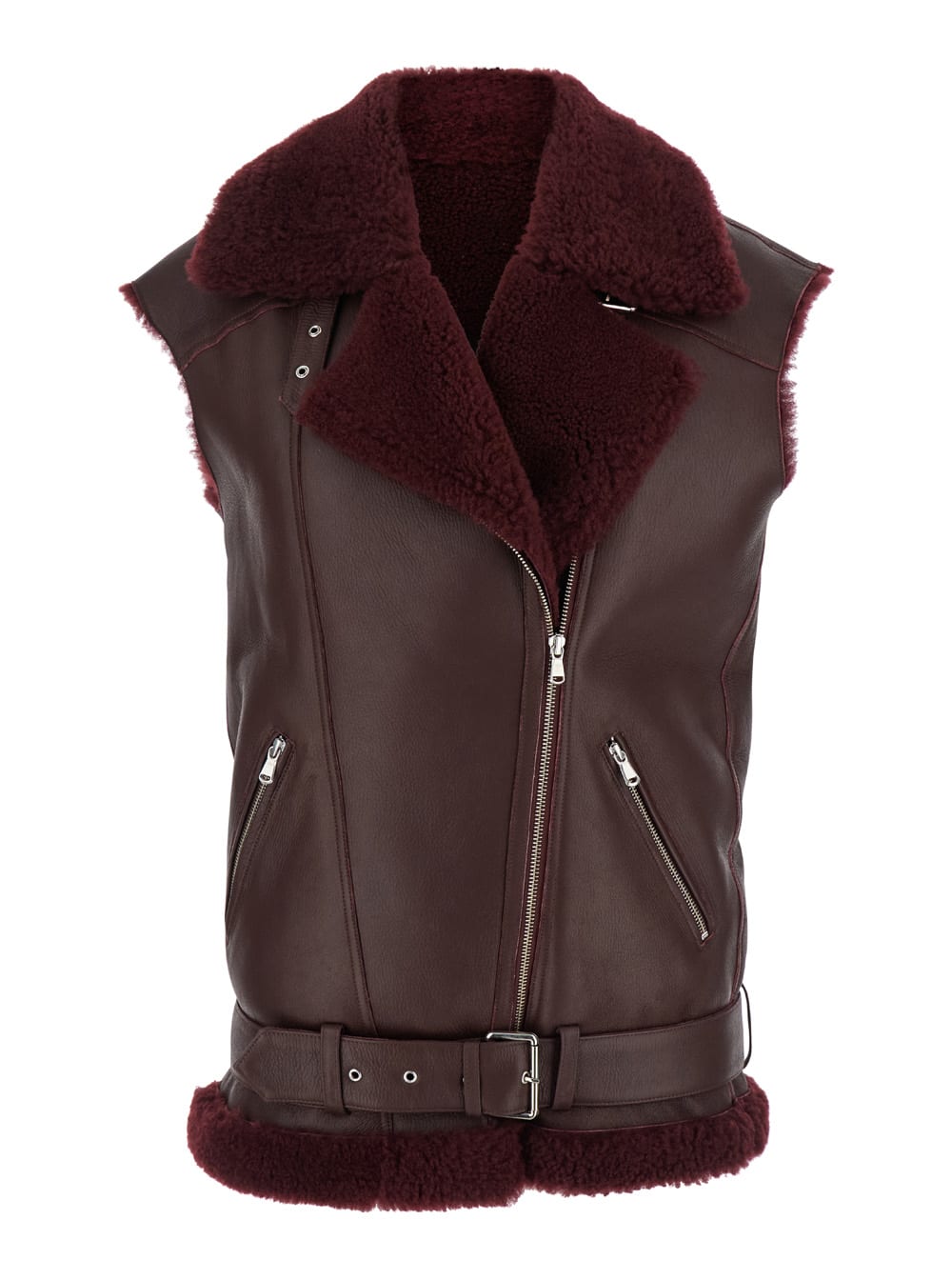 Shop Federica Tosi Bordeaux Vest With Wide Notched Revers In Leather Woman