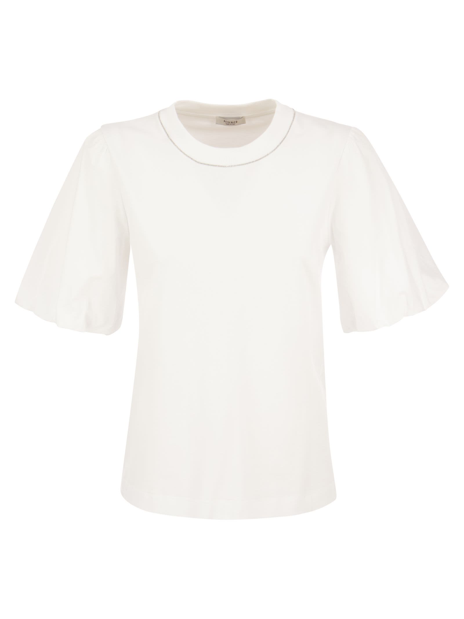 PESERICO CREW-NECK T-SHIRT WITH BALLOON SLEEVES
