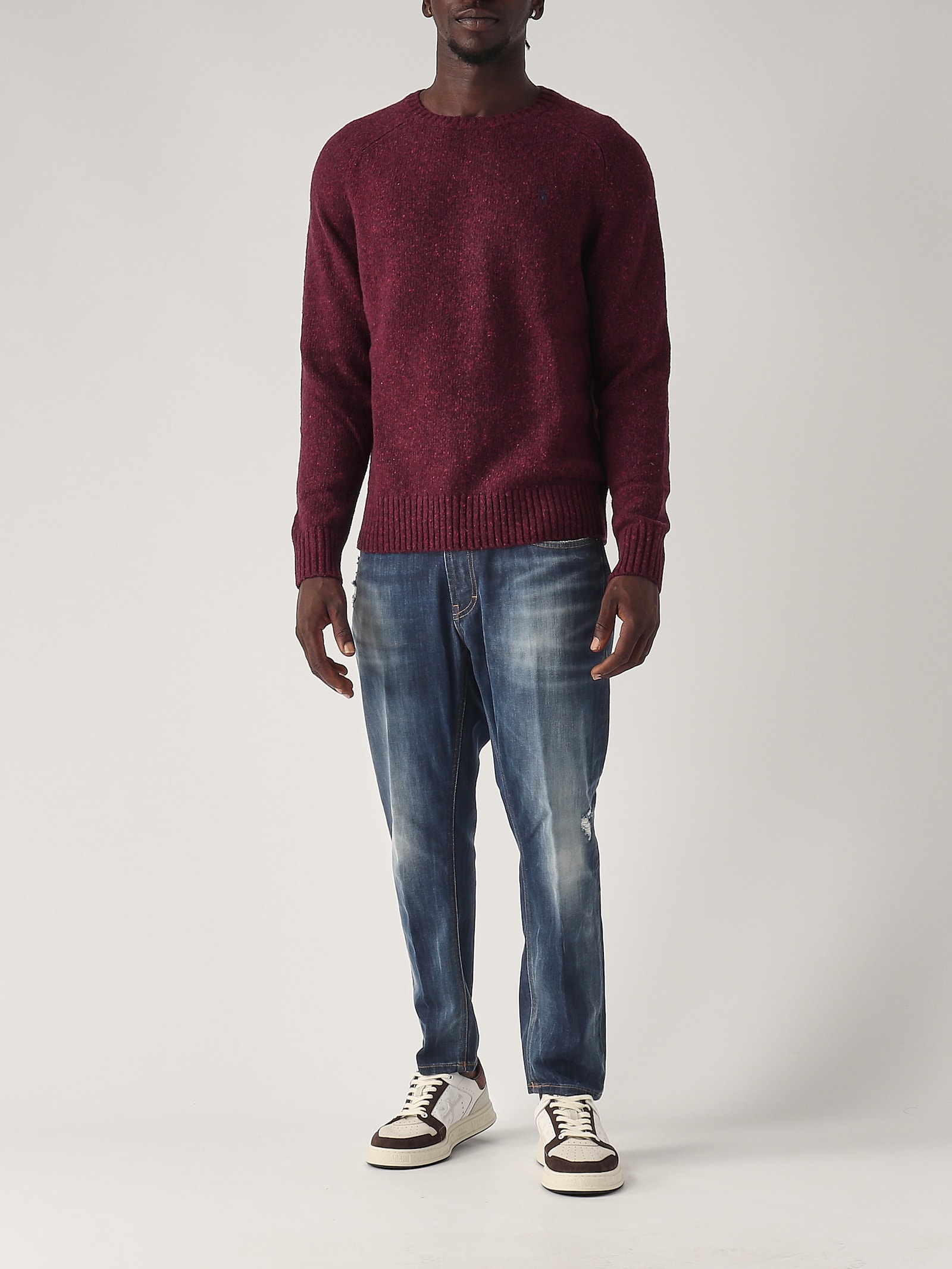 Shop Polo Ralph Lauren Maglia Girocollo In Misto Lana Screziato Sweater In Bordeaux