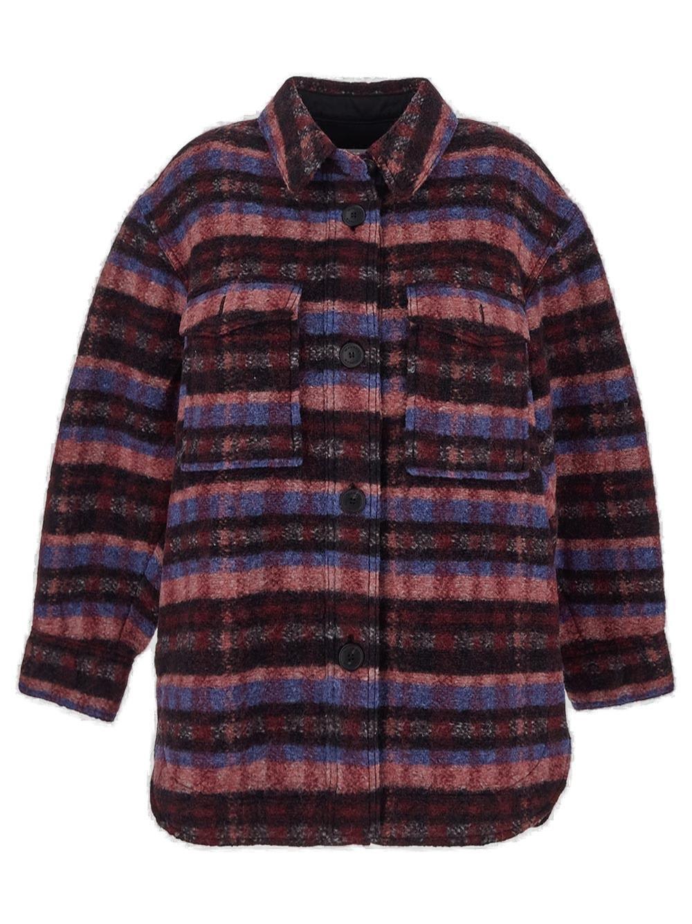 Shop Marant Etoile Harveli Checked Shirt Jacket In Pink/plum