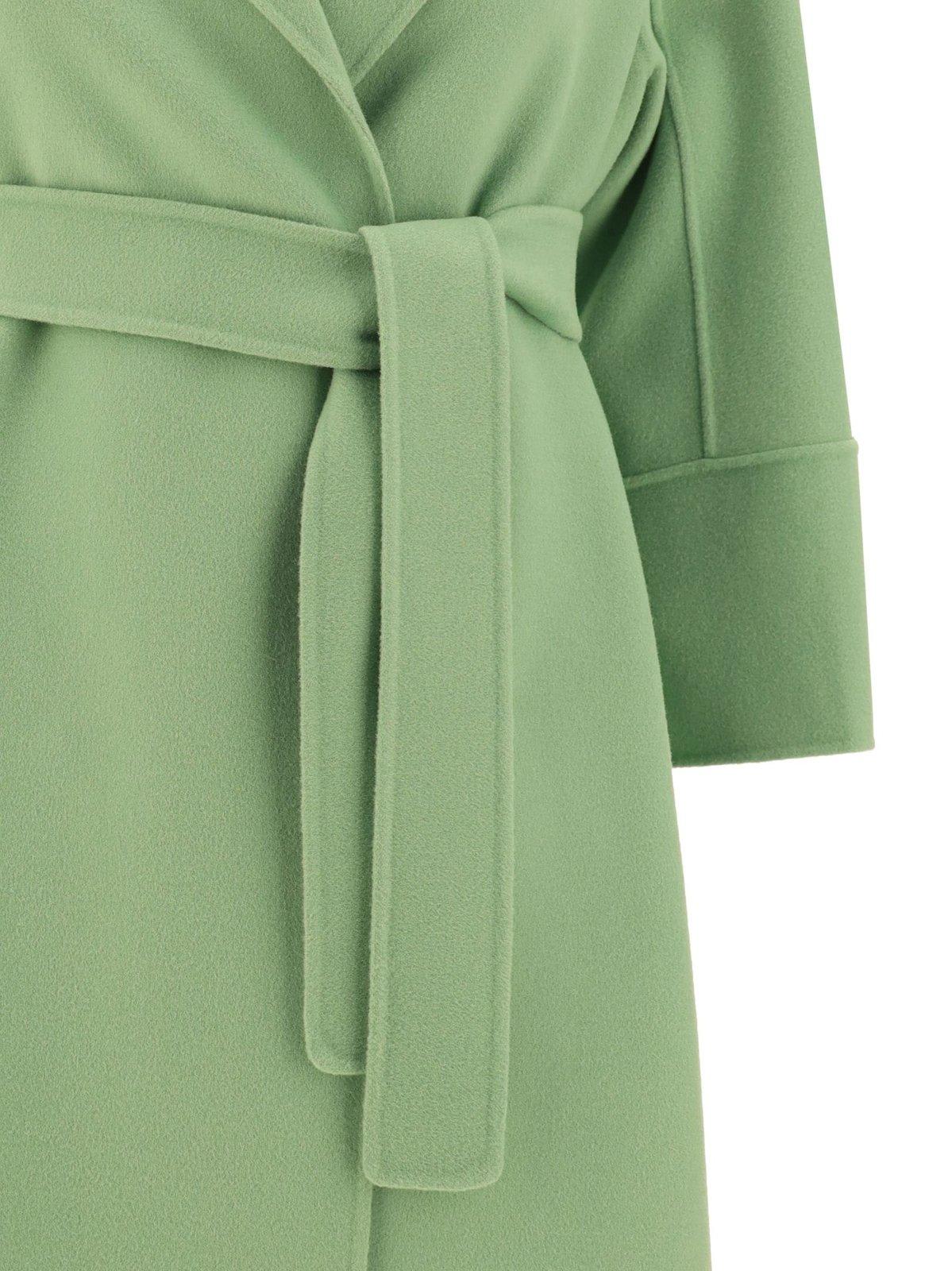Shop 's Max Mara Belted Long-sleeved Coat In Green