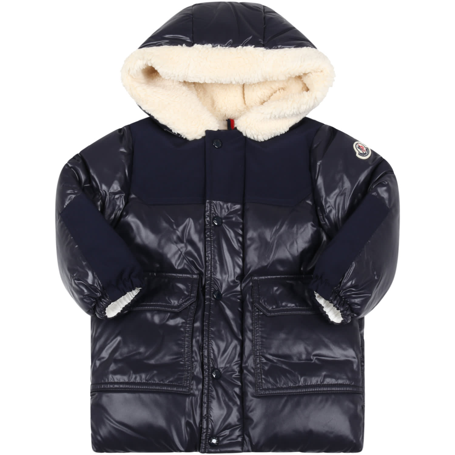 Moncler Blue comil Jacket For Baby Boy With Patch Logo