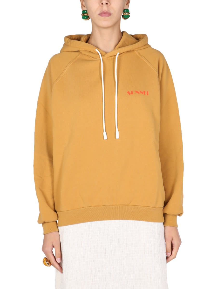 Shop Sunnei Sweatshirt With Mini Logo In Brown