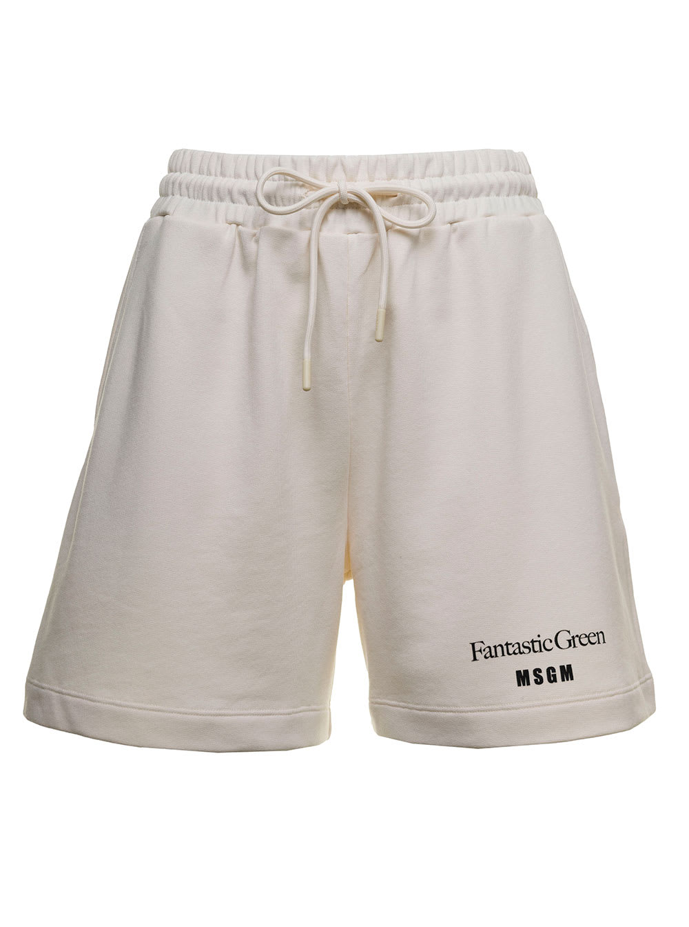 MSGM White Cotton Bermuda Shorts With Logo