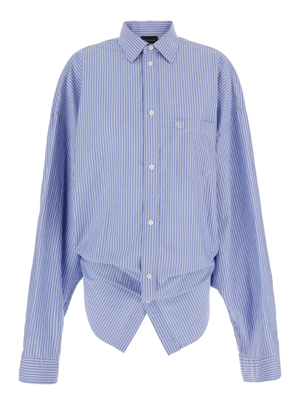 Shop Balenciaga Light Blue And White Long Sleeve Shirt With Stripes And Knot On The Back In Cotton Women