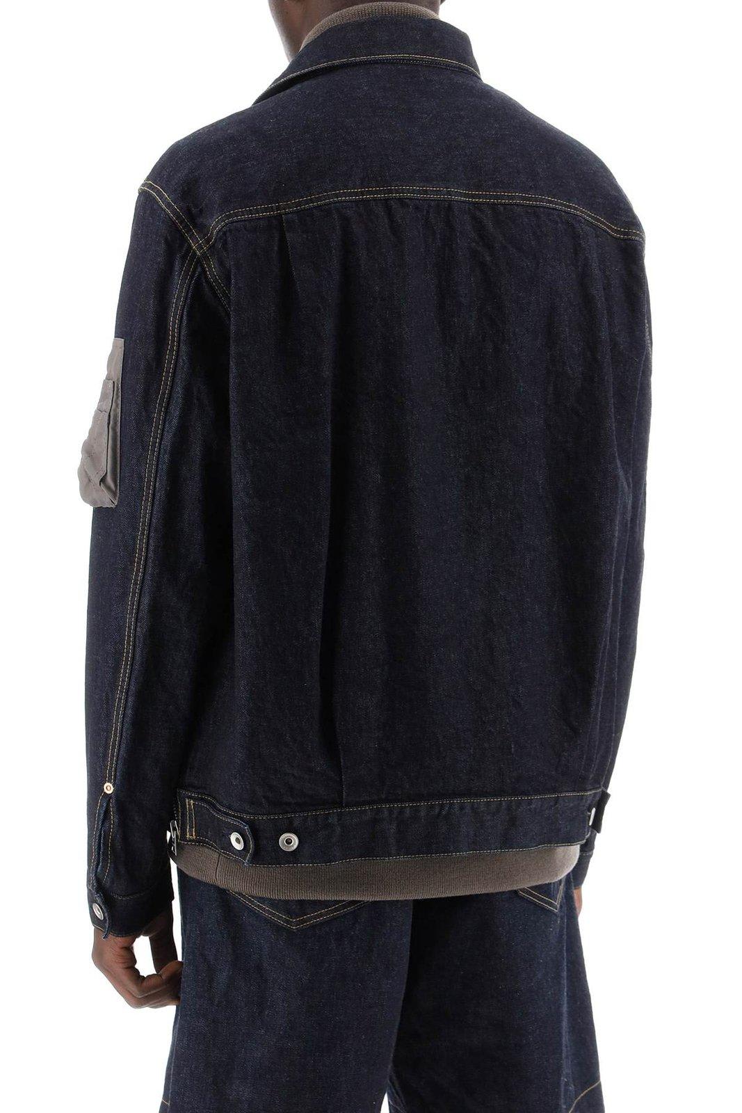 Shop Sacai Layered Effect Buttoned Denim Jacket In Navy