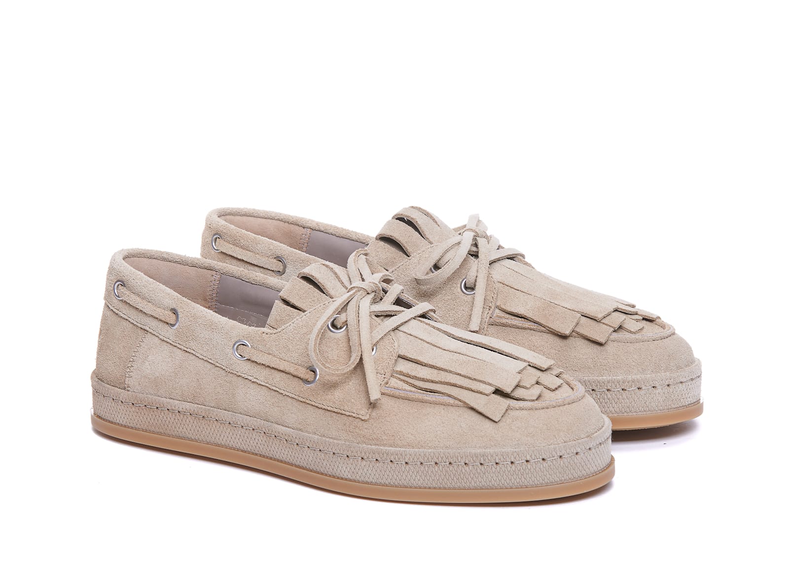 Hogan Eyelet Fringe Loafers Rubber Sole Suede Finish In Rope