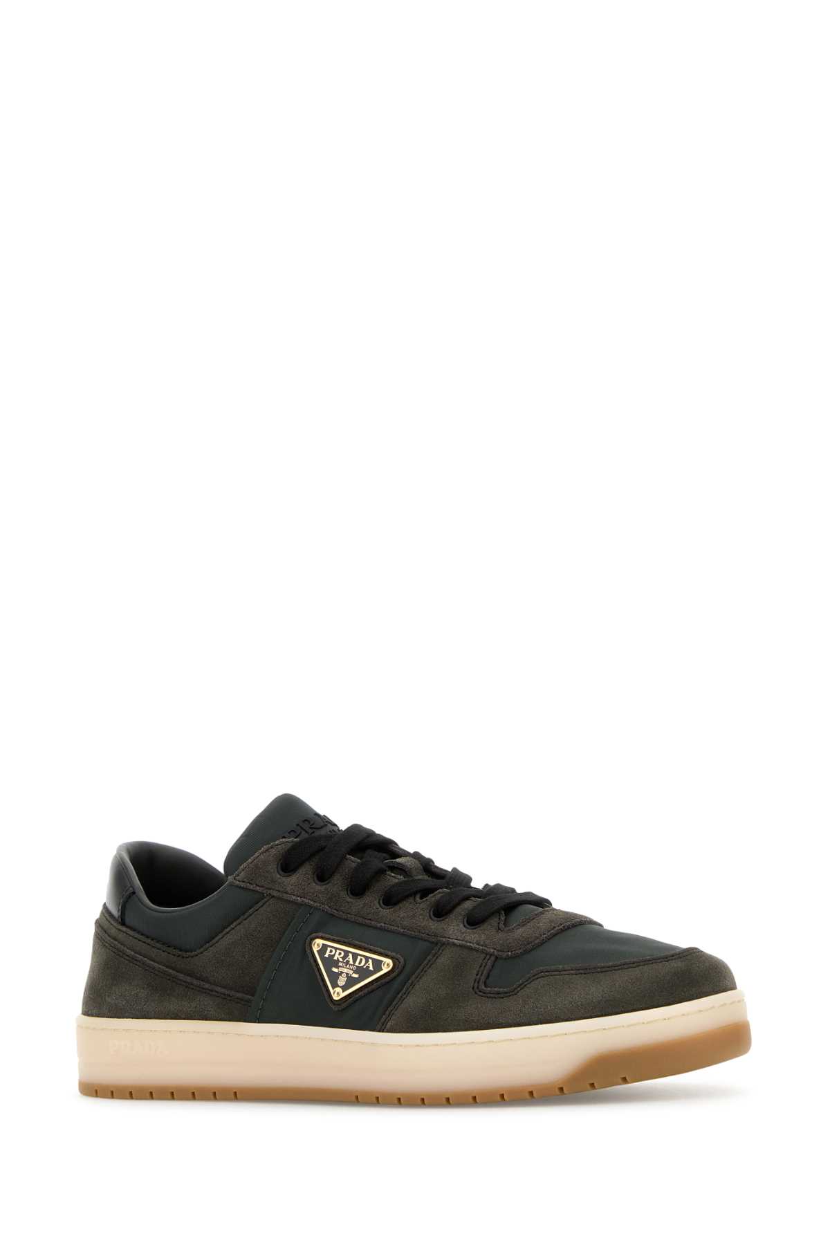 Shop Prada Two-tone Suede And Fabric Downtown Sneakers In Ematitepiombo