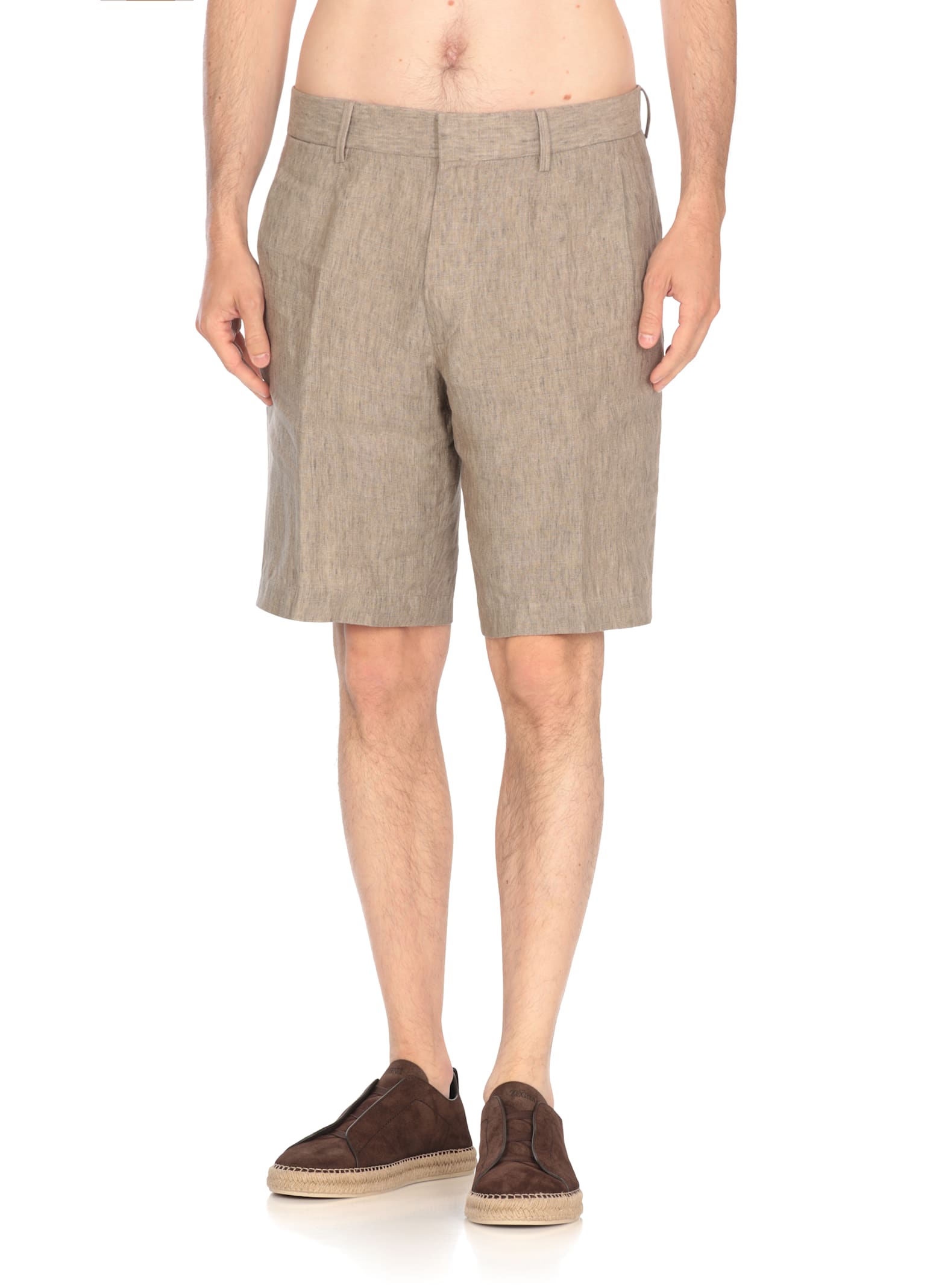 Zegna Linen Bermuda In Green