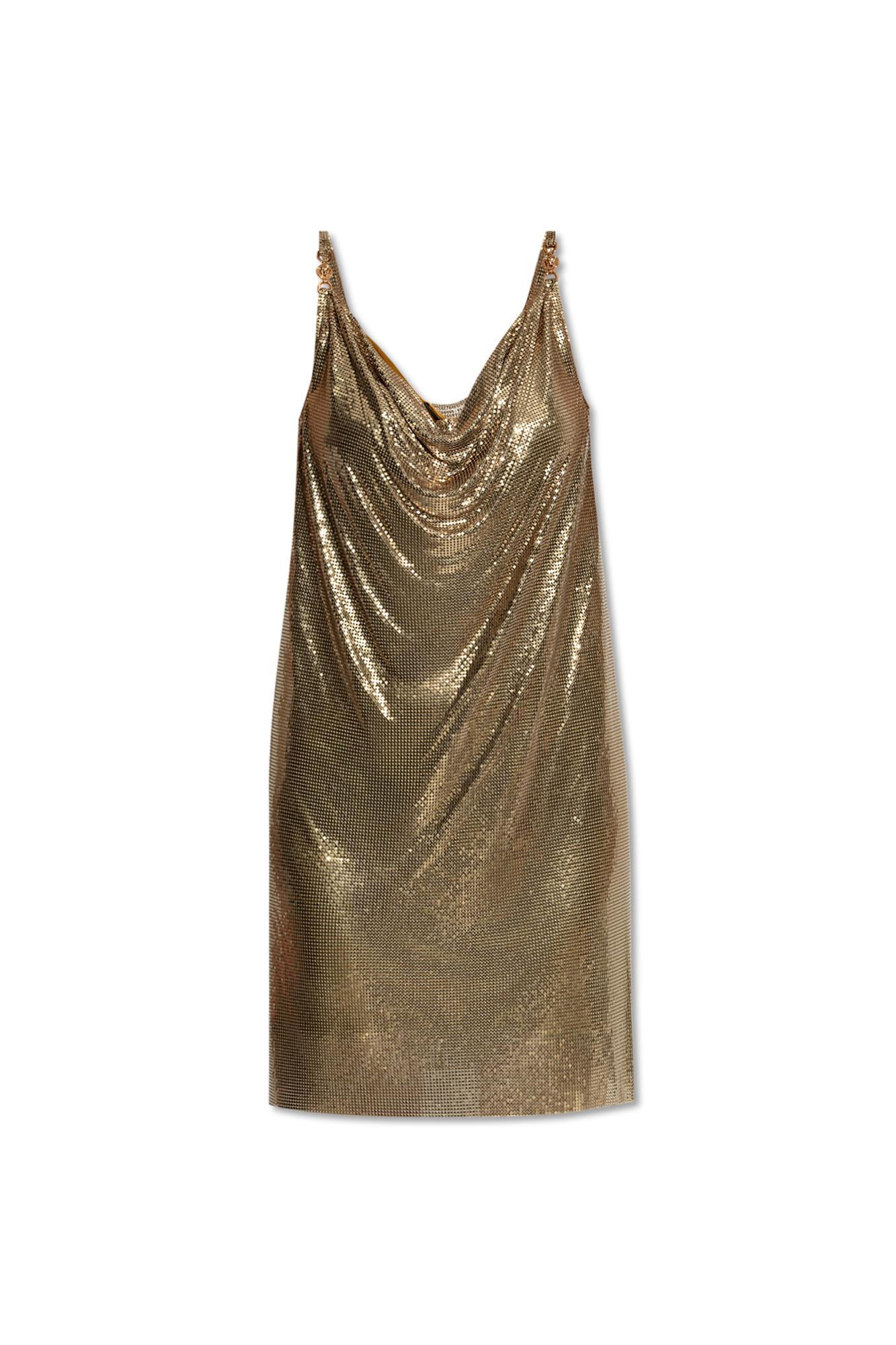 Versace Short Cocktail Dress With Chain Strap Detail In Gold