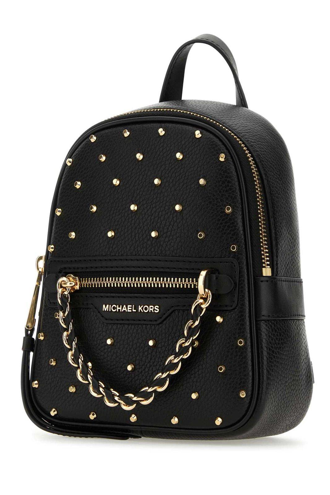 Shop Michael Kors Logo Plaque Zip-up Backpack In Black