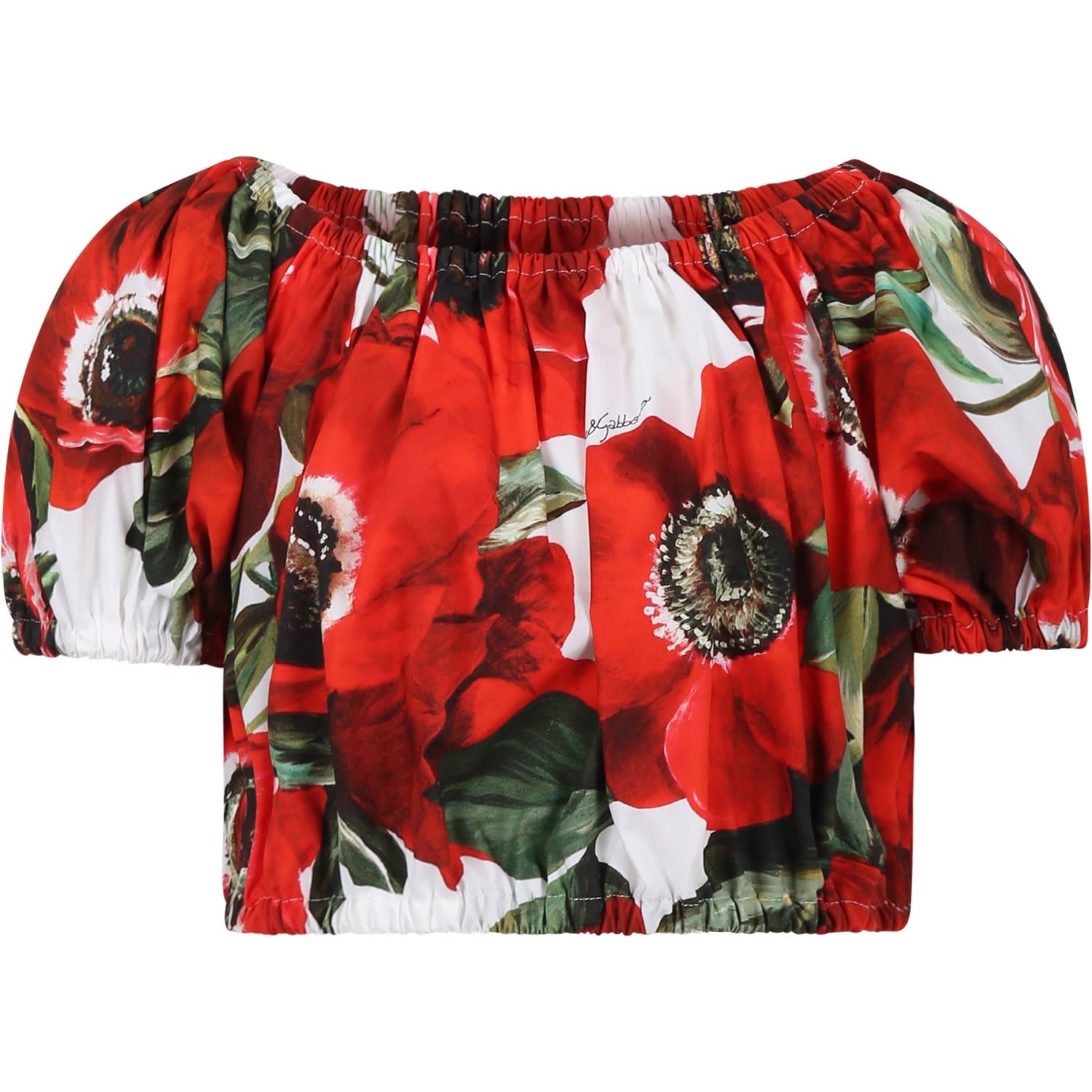 Dolce & Gabbana Kids' Red Top For Girl With Poppies Print