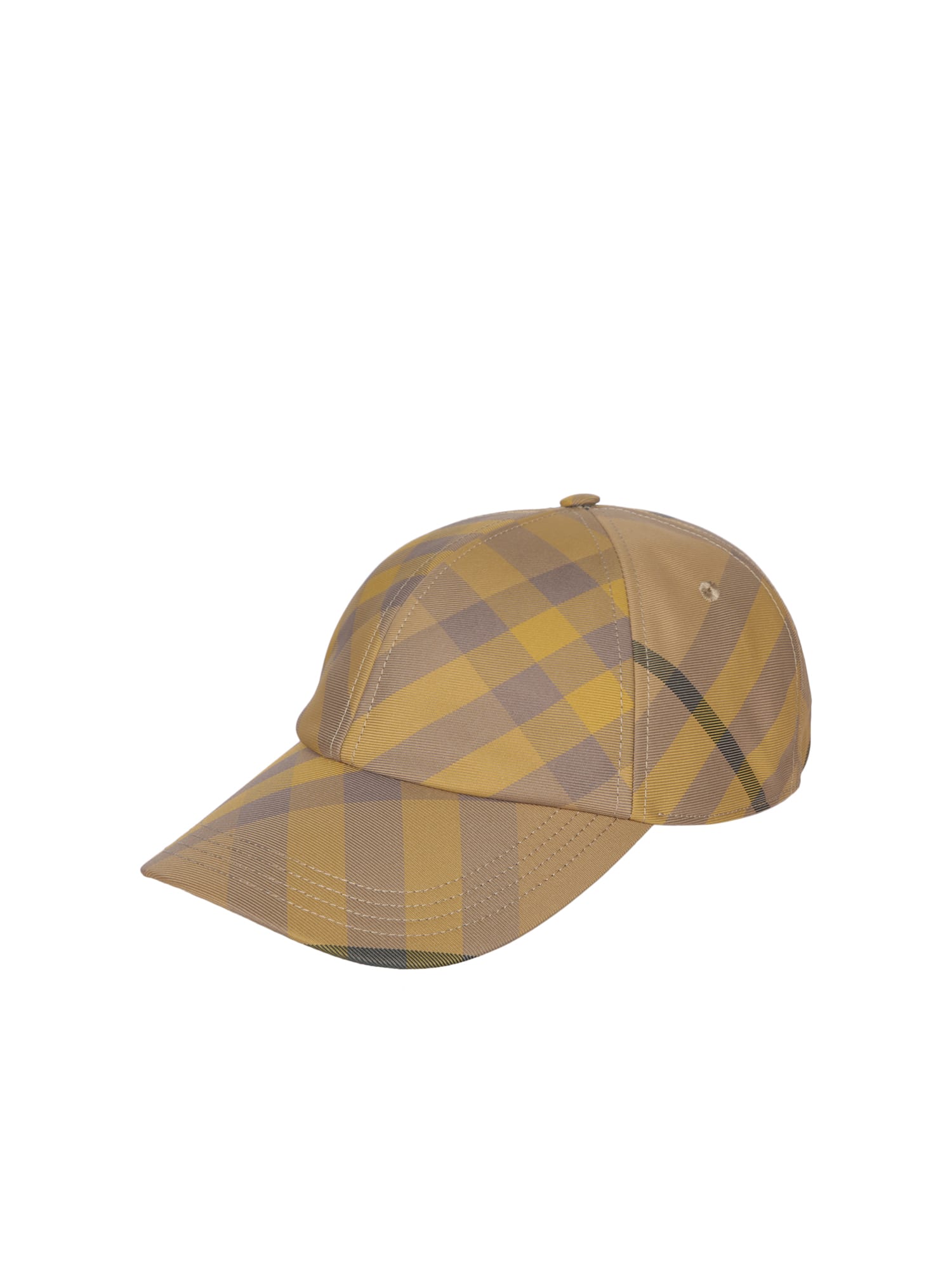 Shop Burberry Check Motif Dark Grey Baseball Cap In Beige