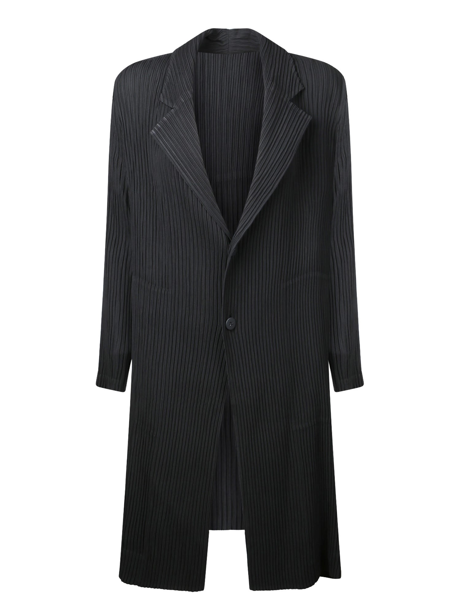 Issey Miyake Black Hatching Pleats Cardigan In Black