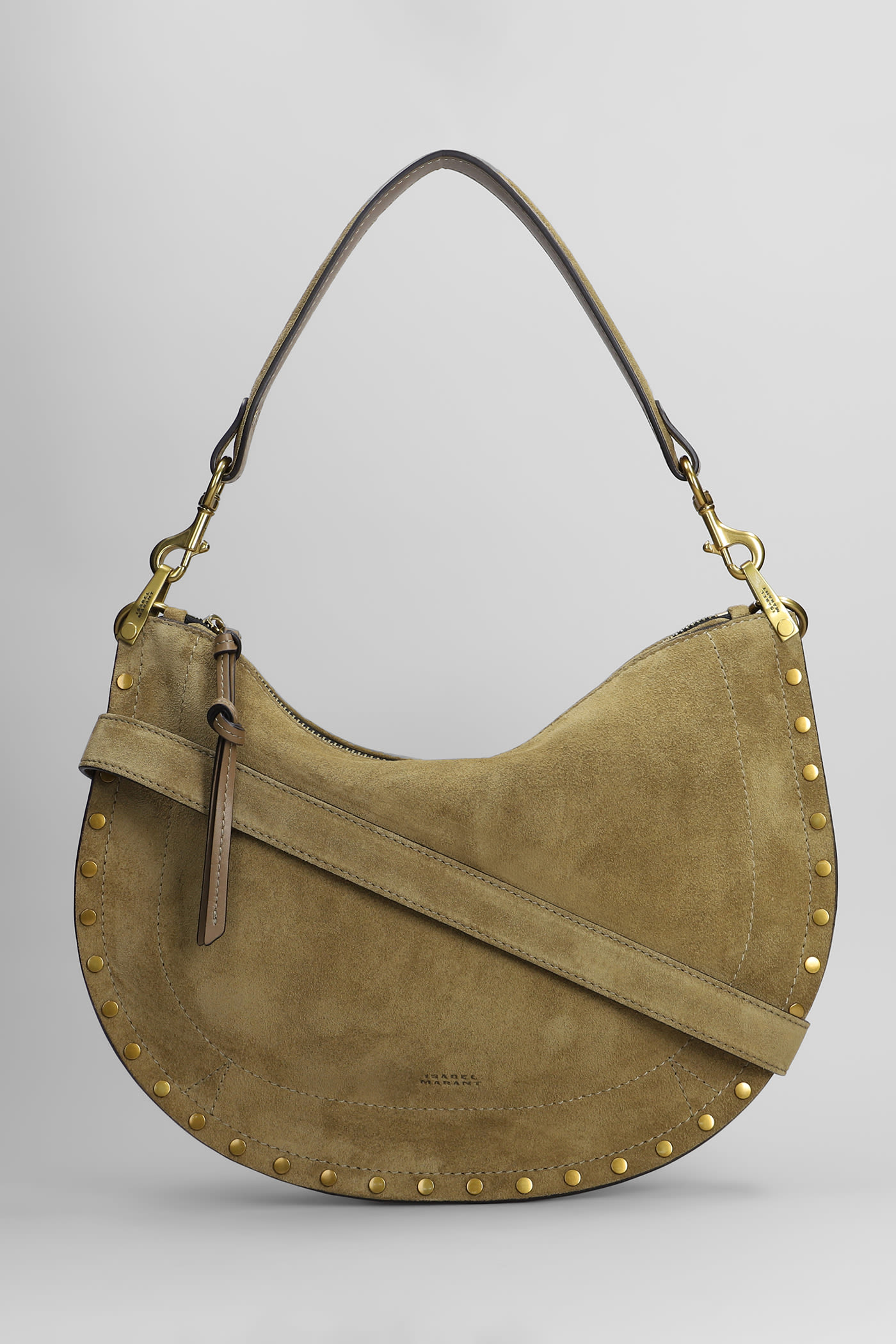 Isabel Marant Oskan Soft Zip Shoulder Bag In Taupe Suede In Taupe