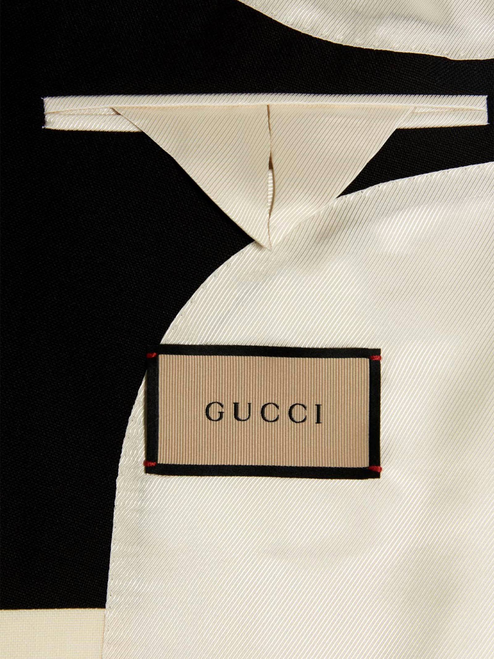 Shop Gucci Mohair Wool Double Breast Blazer Jacket In White/black