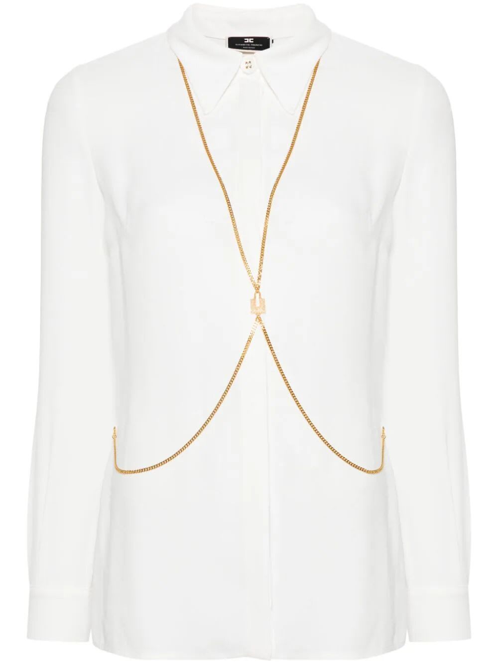 Shop Elisabetta Franchi Shirt With Chain In Ivory