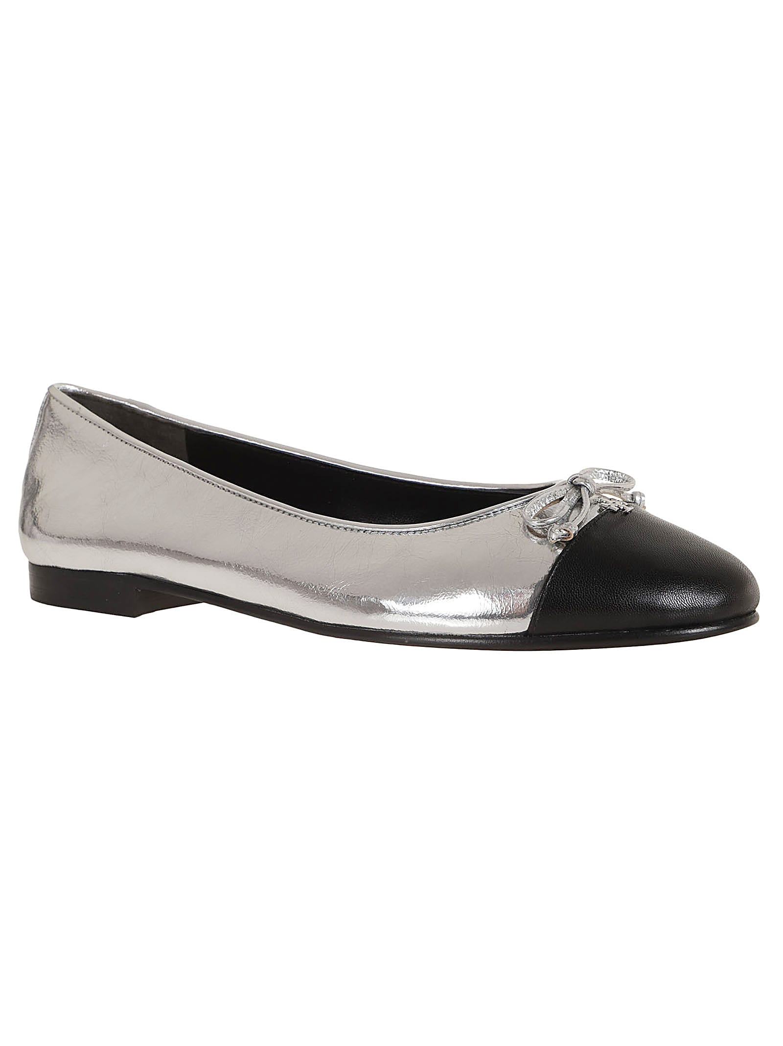 Shop Tory Burch Cap-toe Ballet In Silver Perfect Black