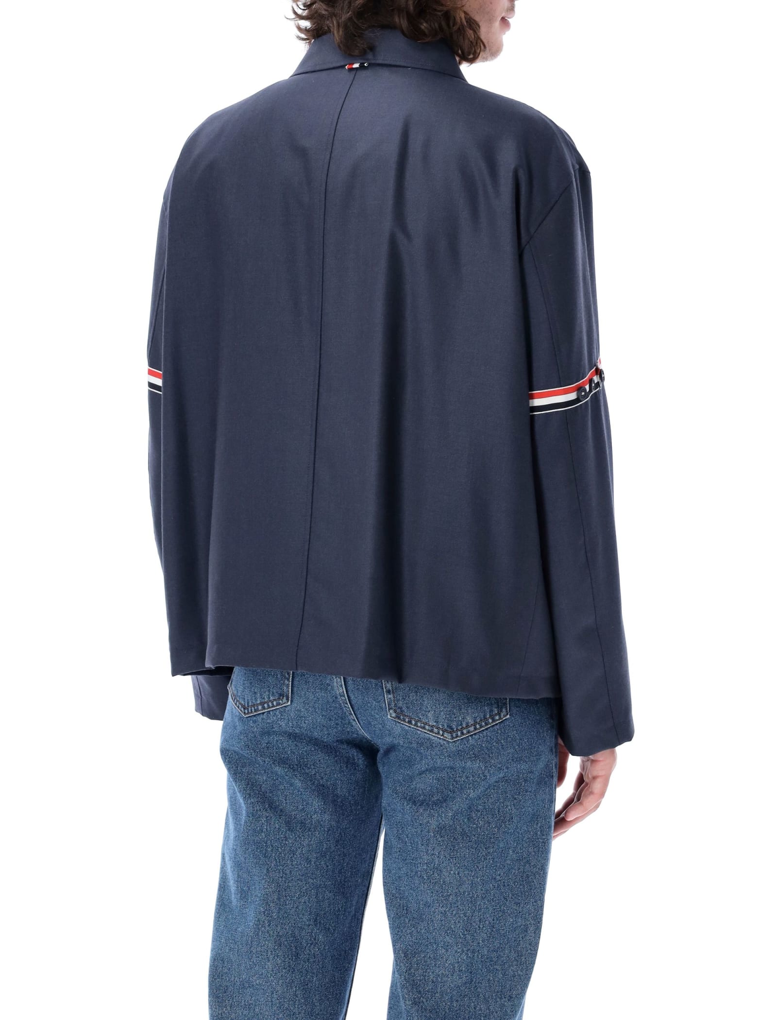Shop Thom Browne Relaxed Zip Front Jacket In Deep Blue