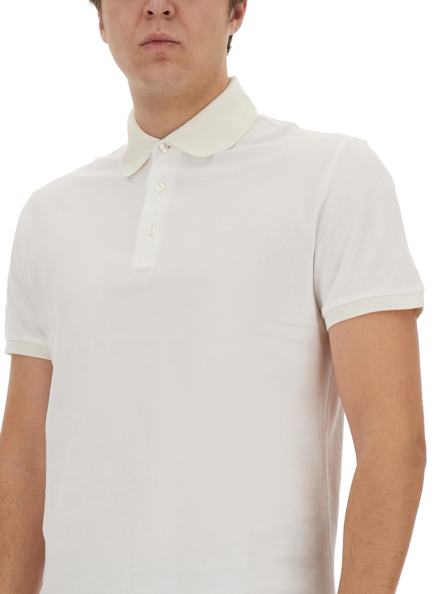 Shop Etro Polo Shirt With Pegasus Motif In White