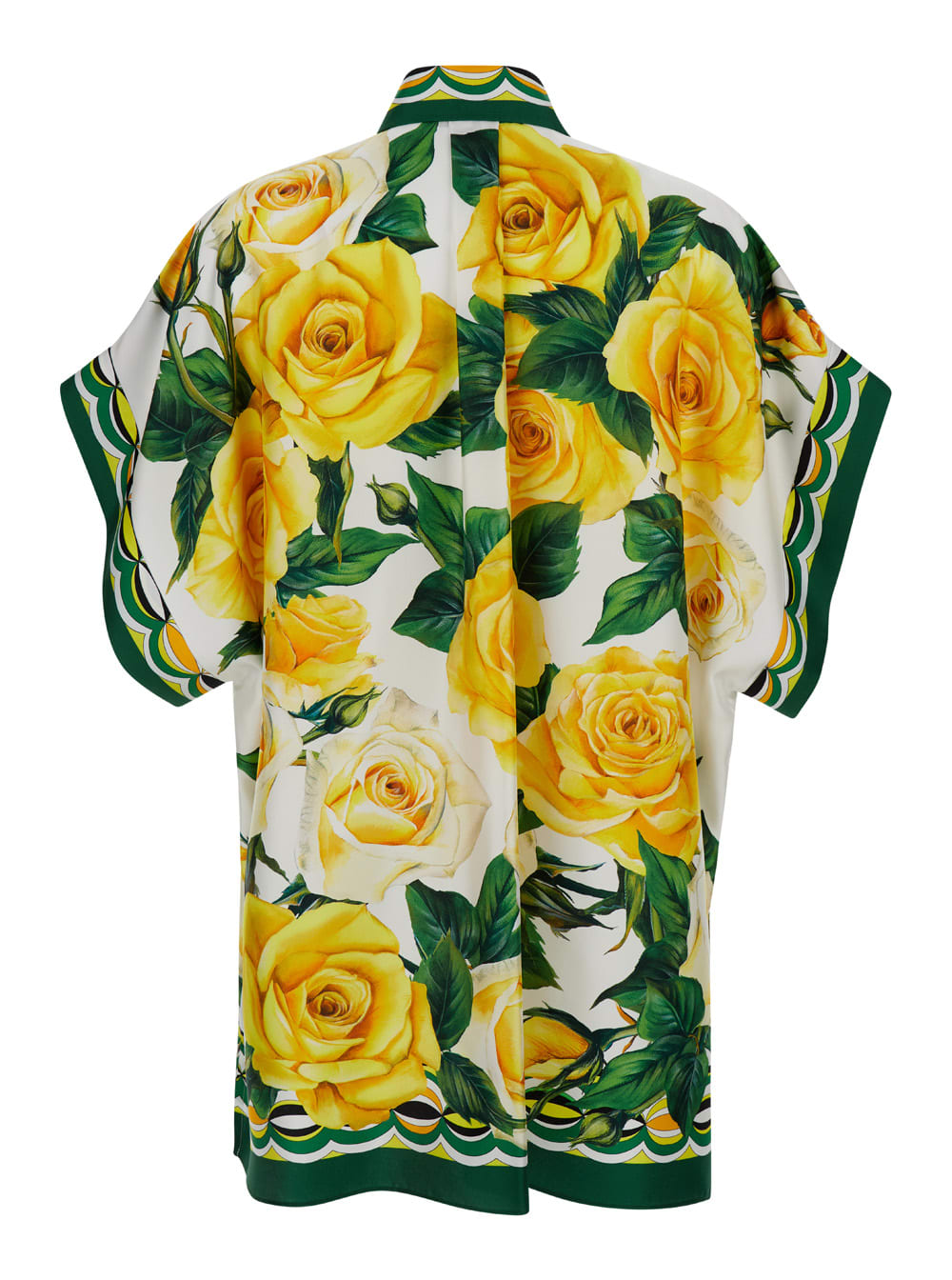Shop Dolce & Gabbana Yellow Oversize Shirt With Flower Print All-over In Silk Woman