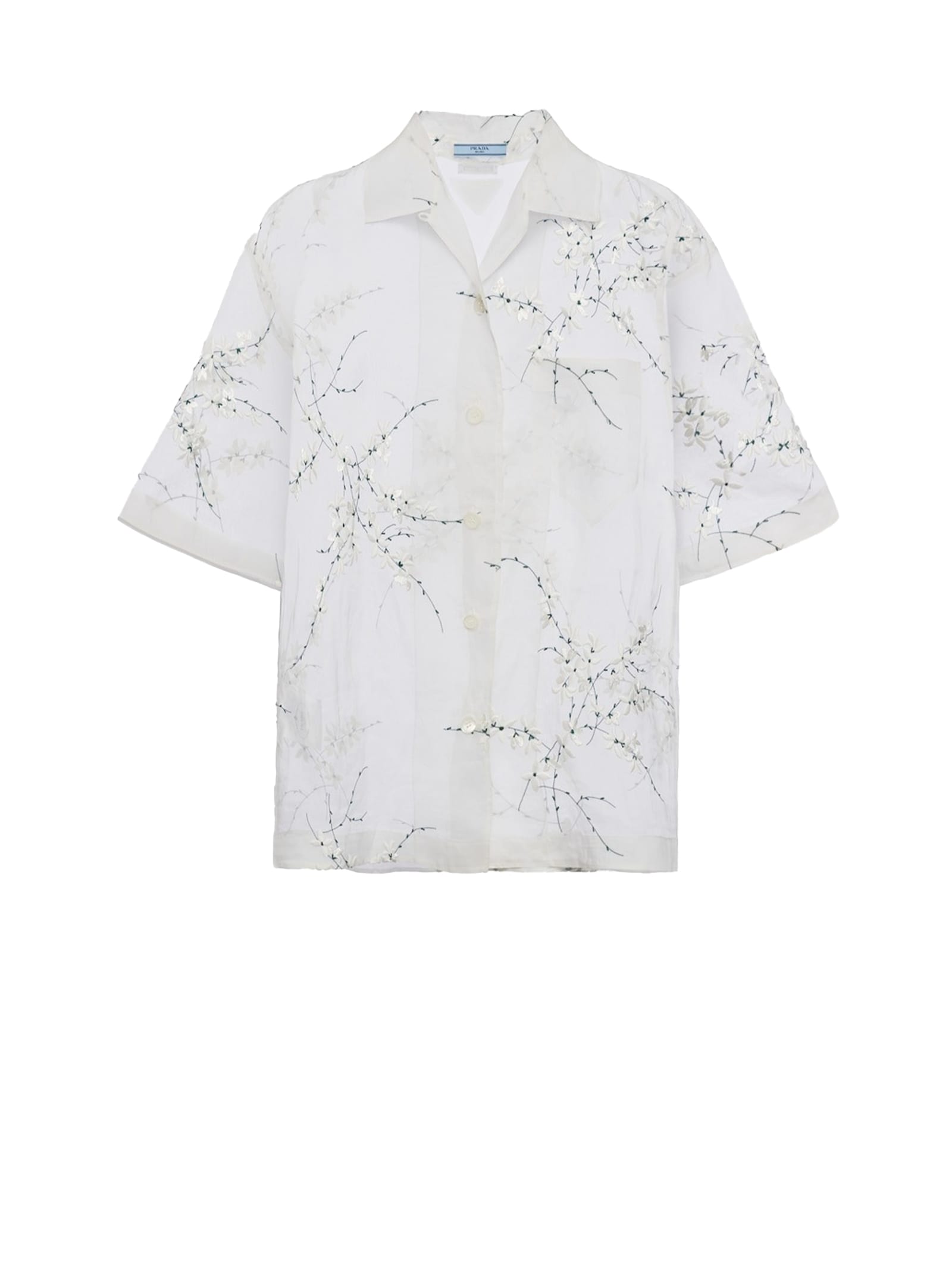 Shop Prada Superposè Shirt With Embroidery In Bianco