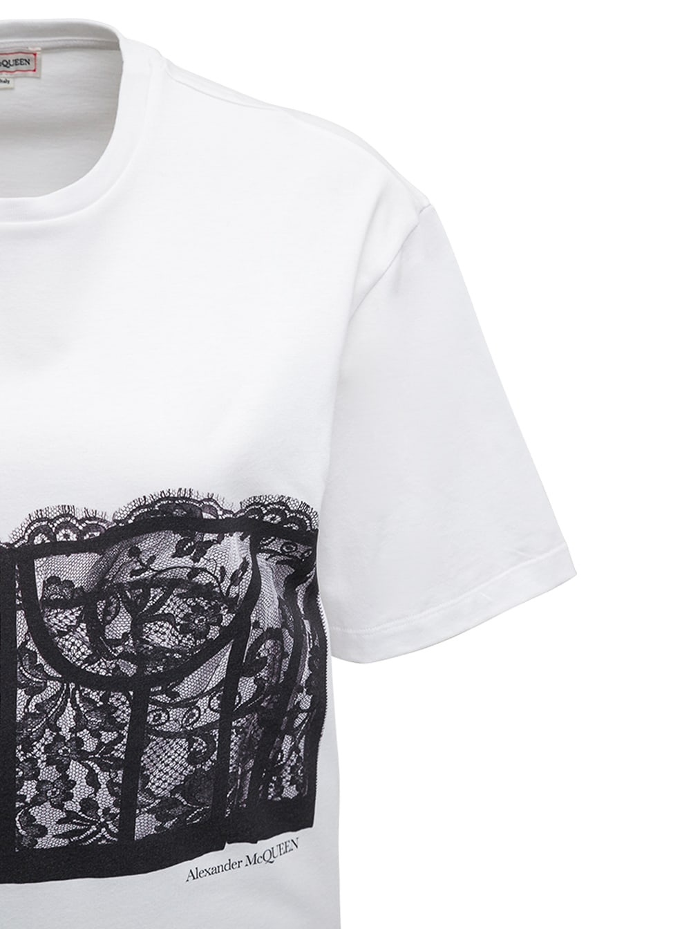 Shop Alexander Mcqueen Womans Cotton T-shirt With Corset Print In White