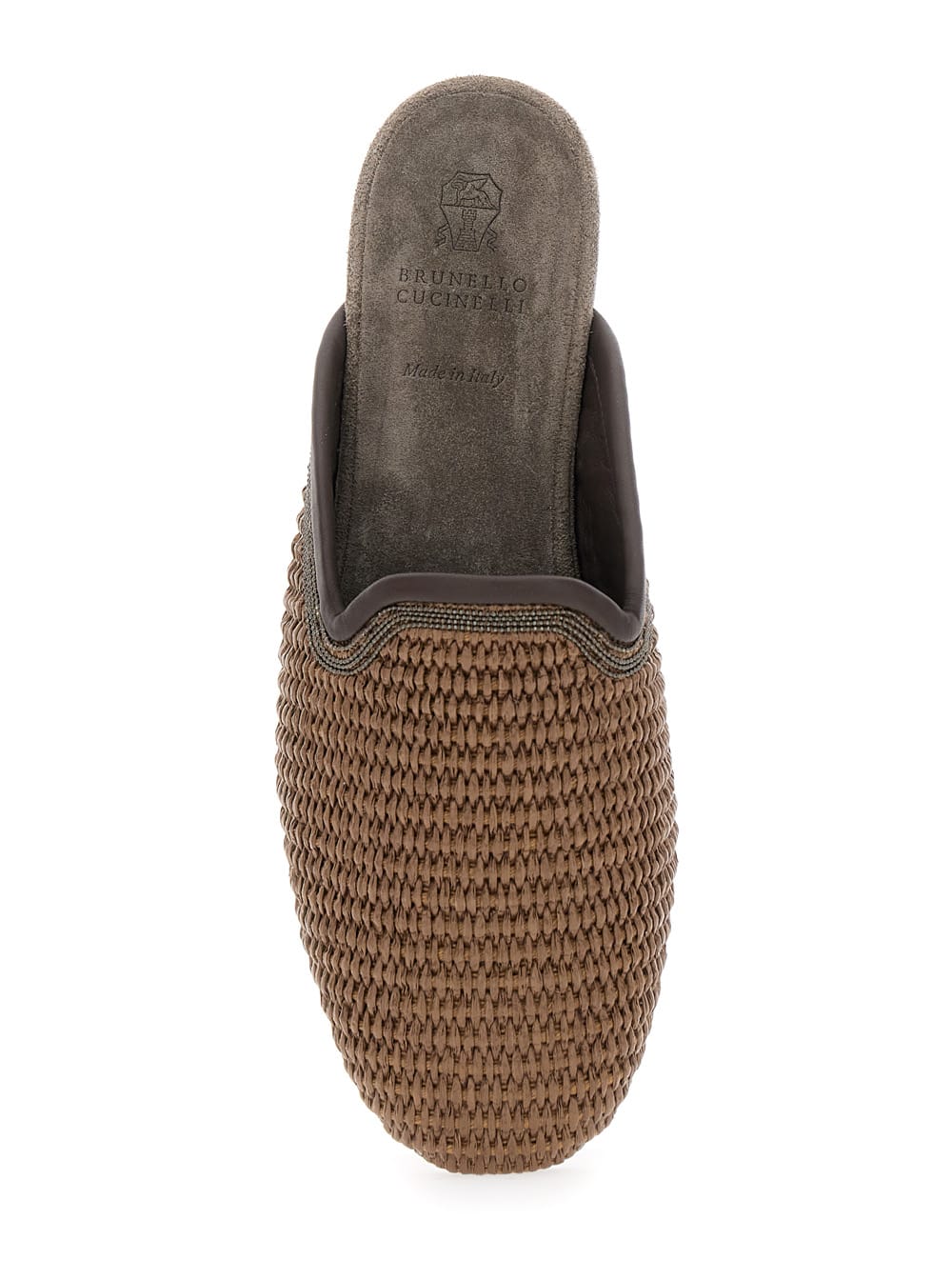 Brunello Cucinelli Brown Slip-on Sandals With Woven Design And Suede Lining In Brown
