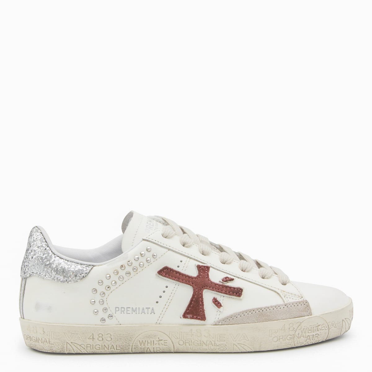 Premiata White And Red Leather Sneakers In White