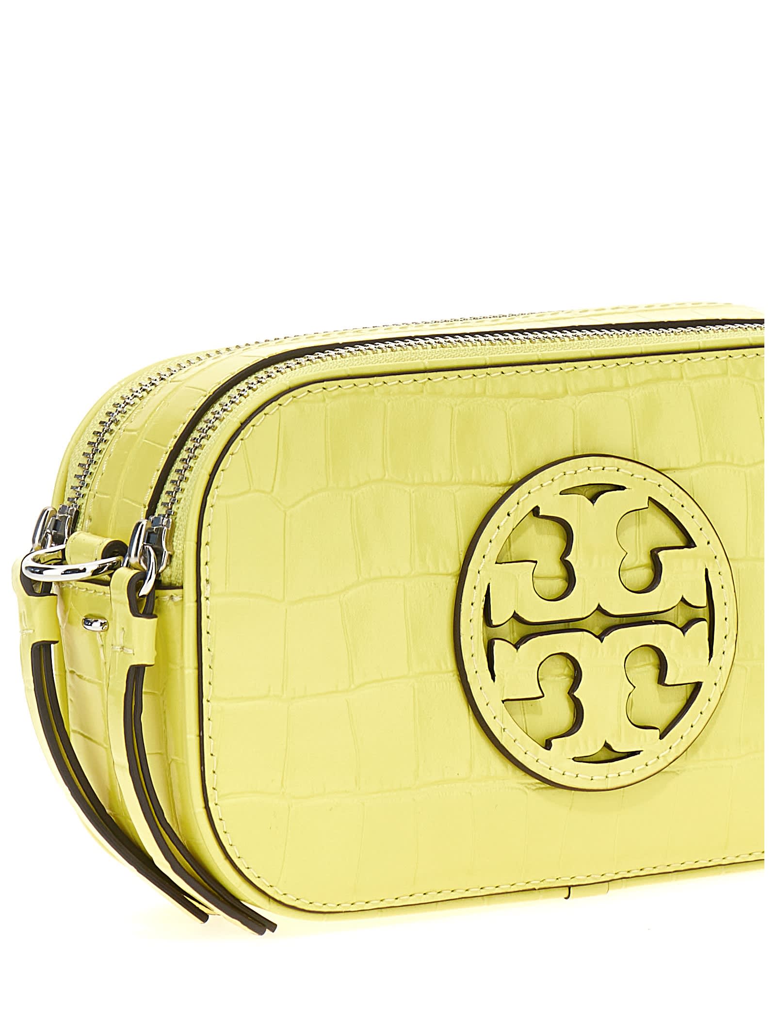 Shop Tory Burch Miller Croc Embossed Mini Crossbody Bag In Yellow