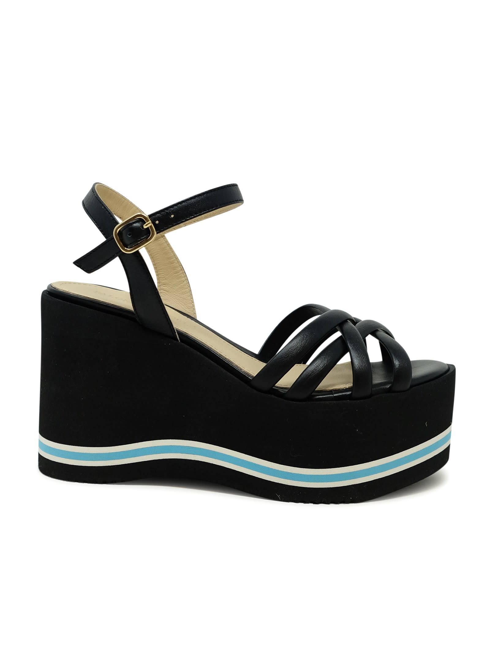 Shop Paloma Barceló Paloma Barcelo Leather Lioba Wedge Sandals In Black