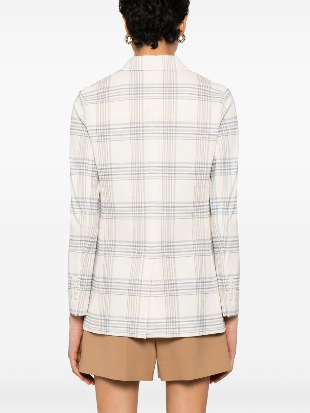 Circolo 1901 Check Pattern Double-breasted Cotton Jacket In White