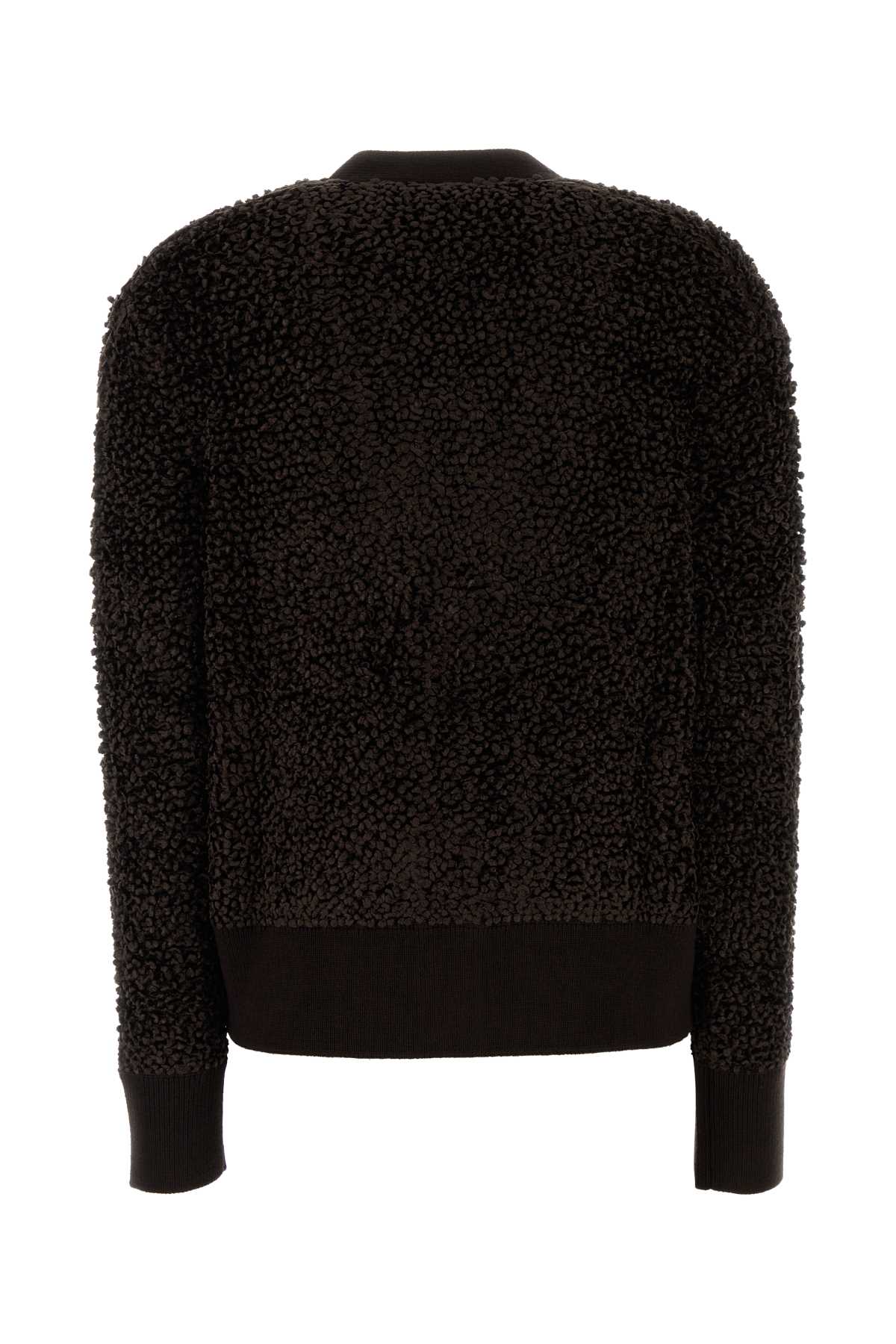 Ferragamo Textured Knit Cardigan With Ribbed Cuffs And Hem In Black