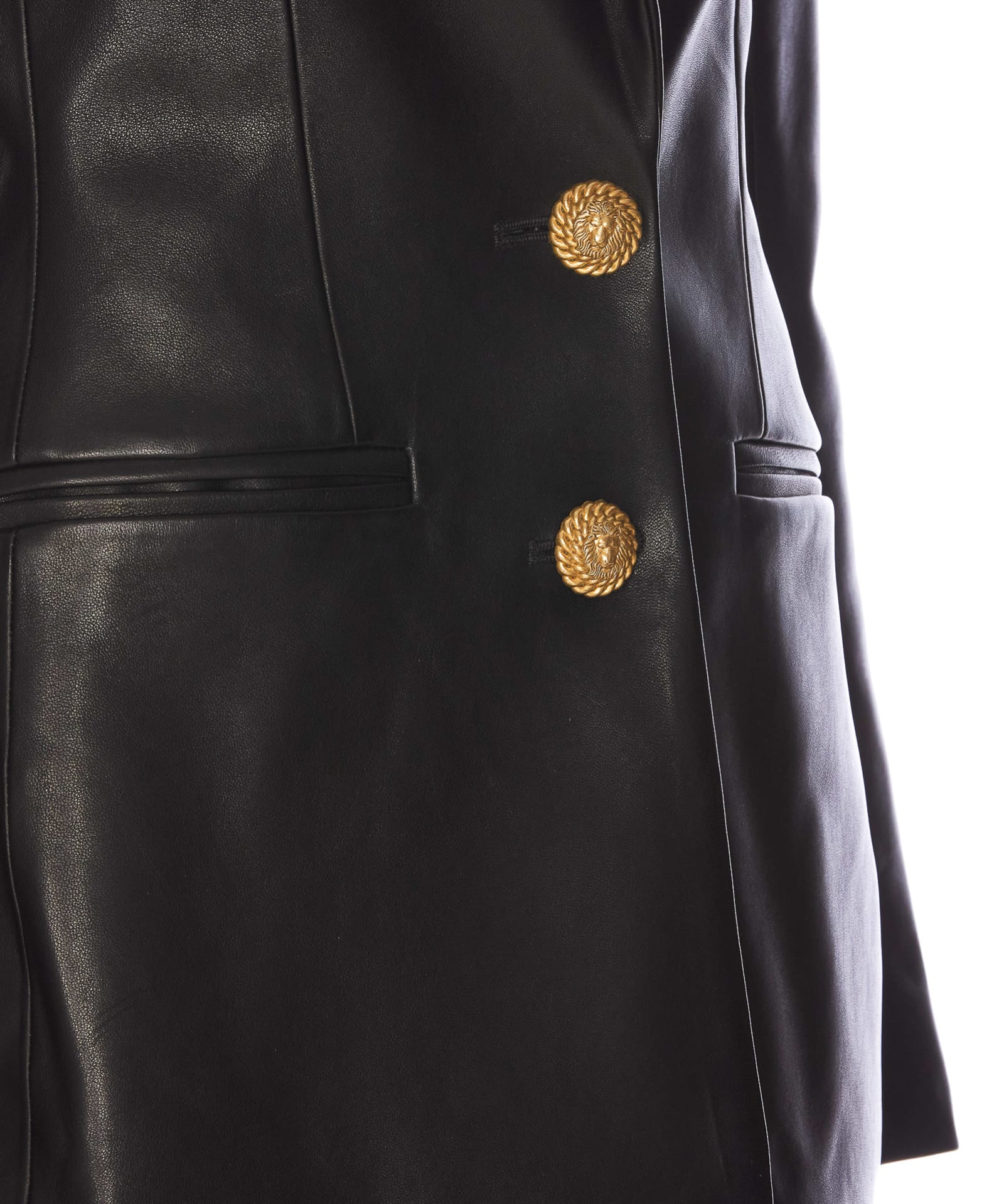 Shop Balmain 2-button Leather Blazer In Black