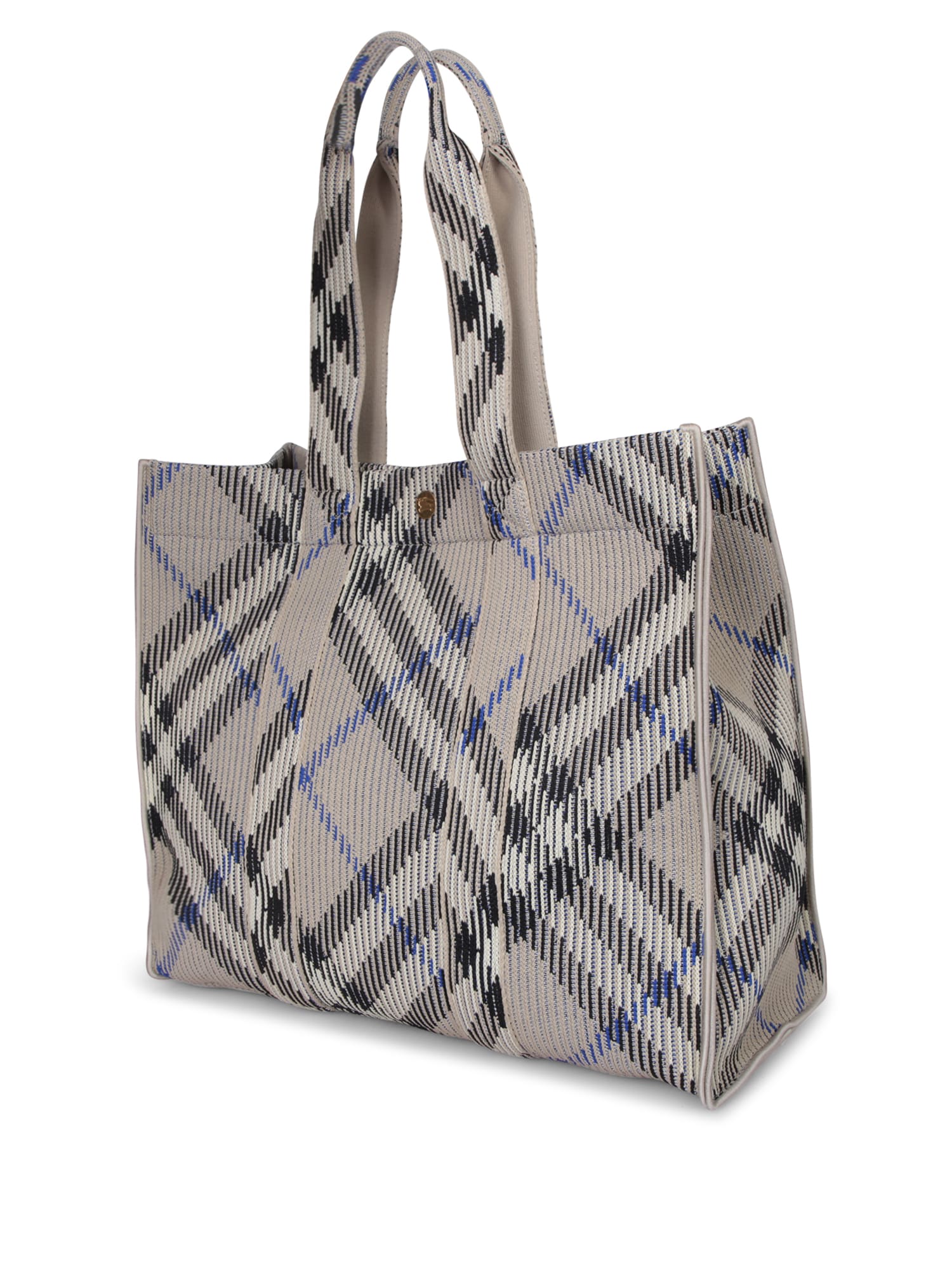 Shop Burberry Med Check Lichen Beige Tote Bag