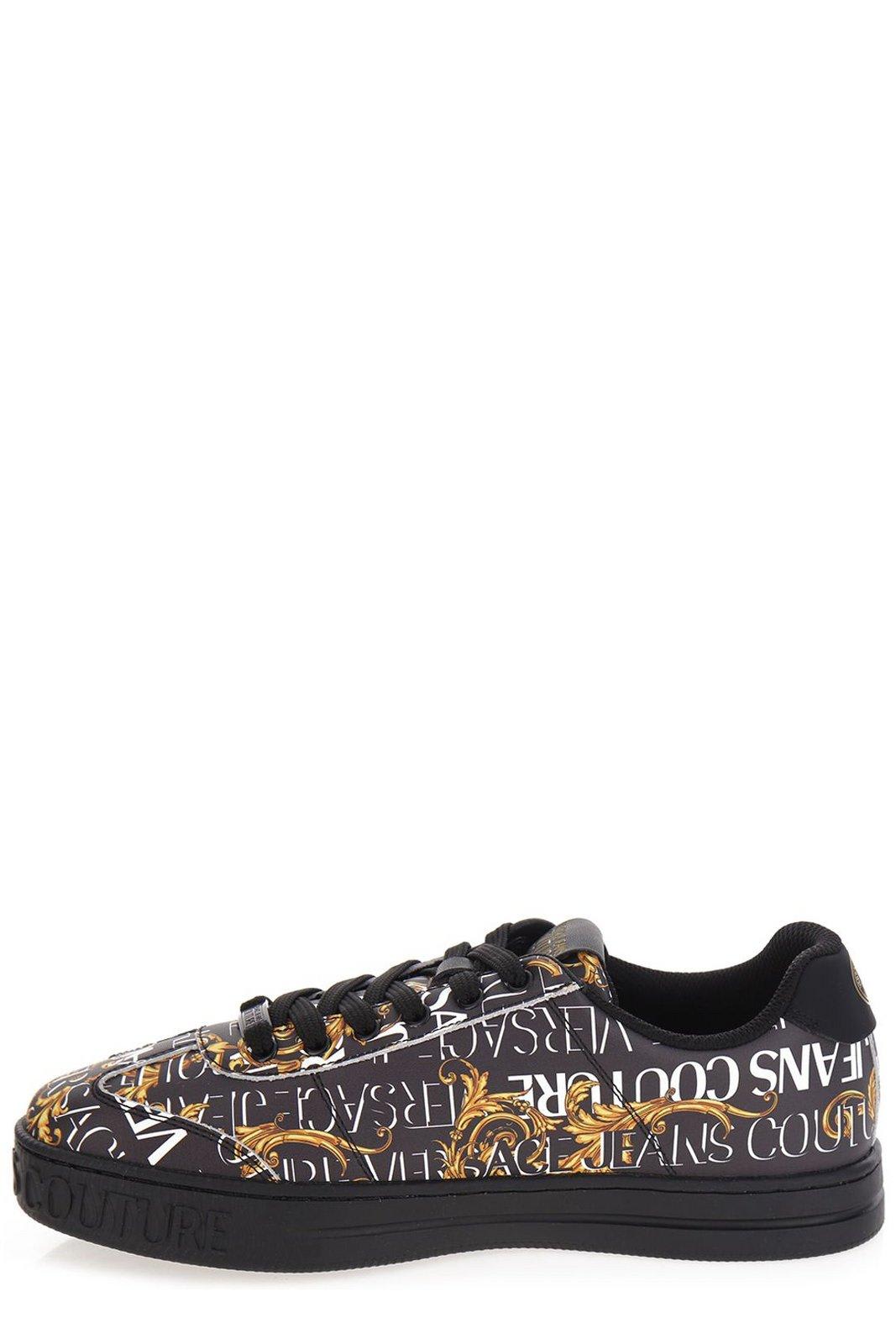 Shop Versace Jeans Couture Barocco Printed Lace-up Sneakers In Black