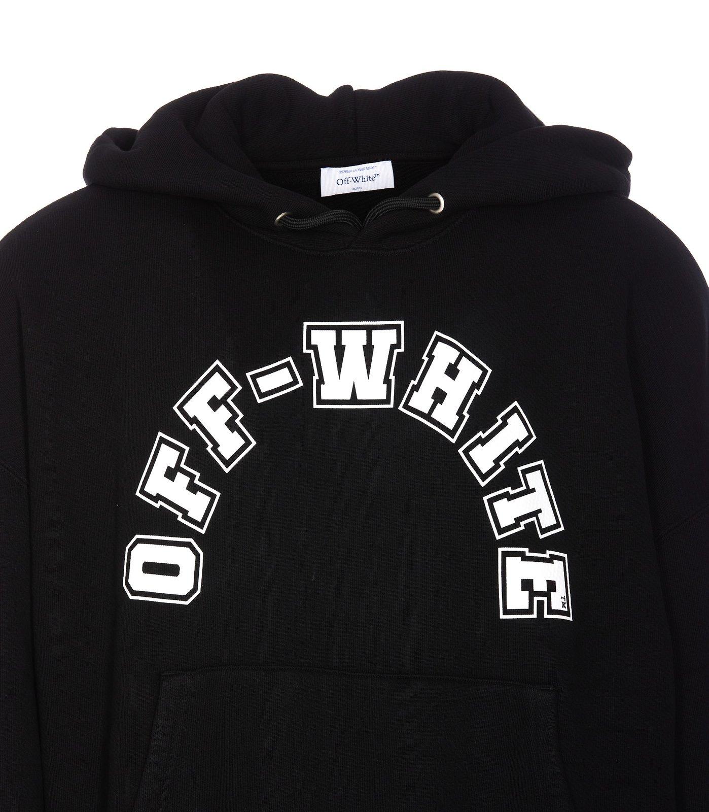 Shop Off-white Logo Printed Drawstring Hoodie In Black/white